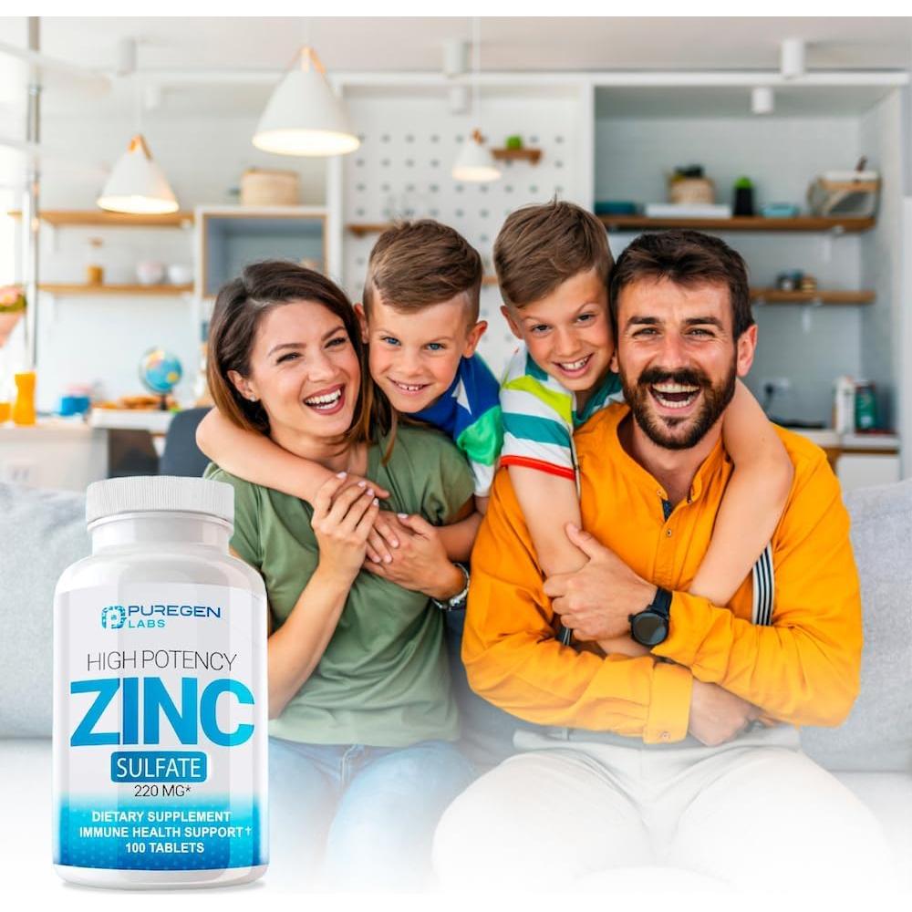 Tabletas de Sulfato de Zinc Puregen Labs 220 mg - 100 unidades