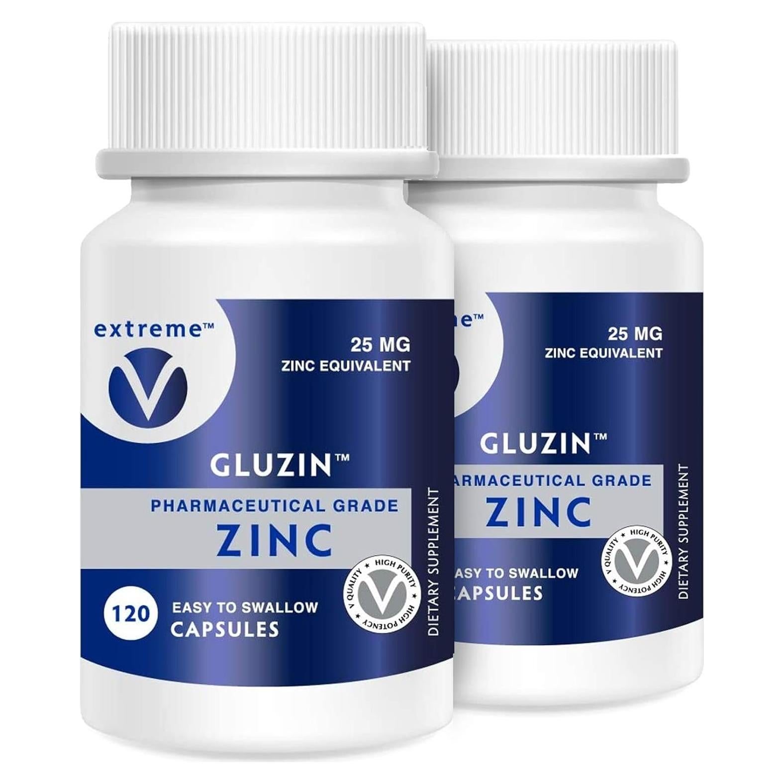Suplemento de Zinc Gluzin 25MG - 240 Cápsulas Vegetarianas