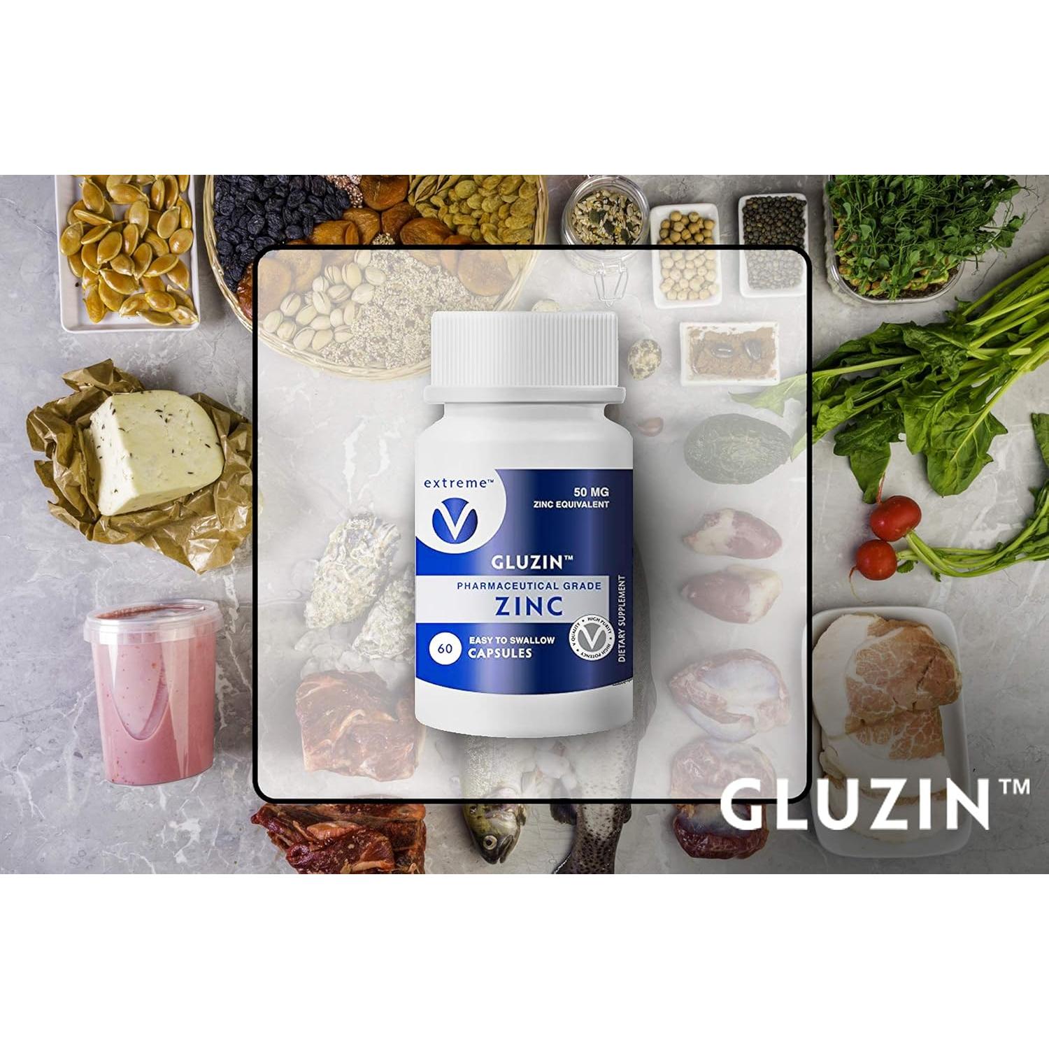 Suplemento de Zinc Gluzin 25MG - 240 Cápsulas Vegetarianas
