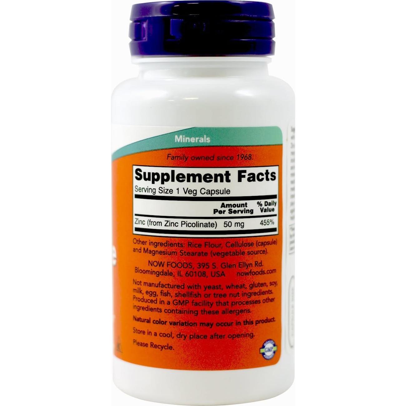 Picolinato de Zinc 50mg NOW Foods 240 Cápsulas Total