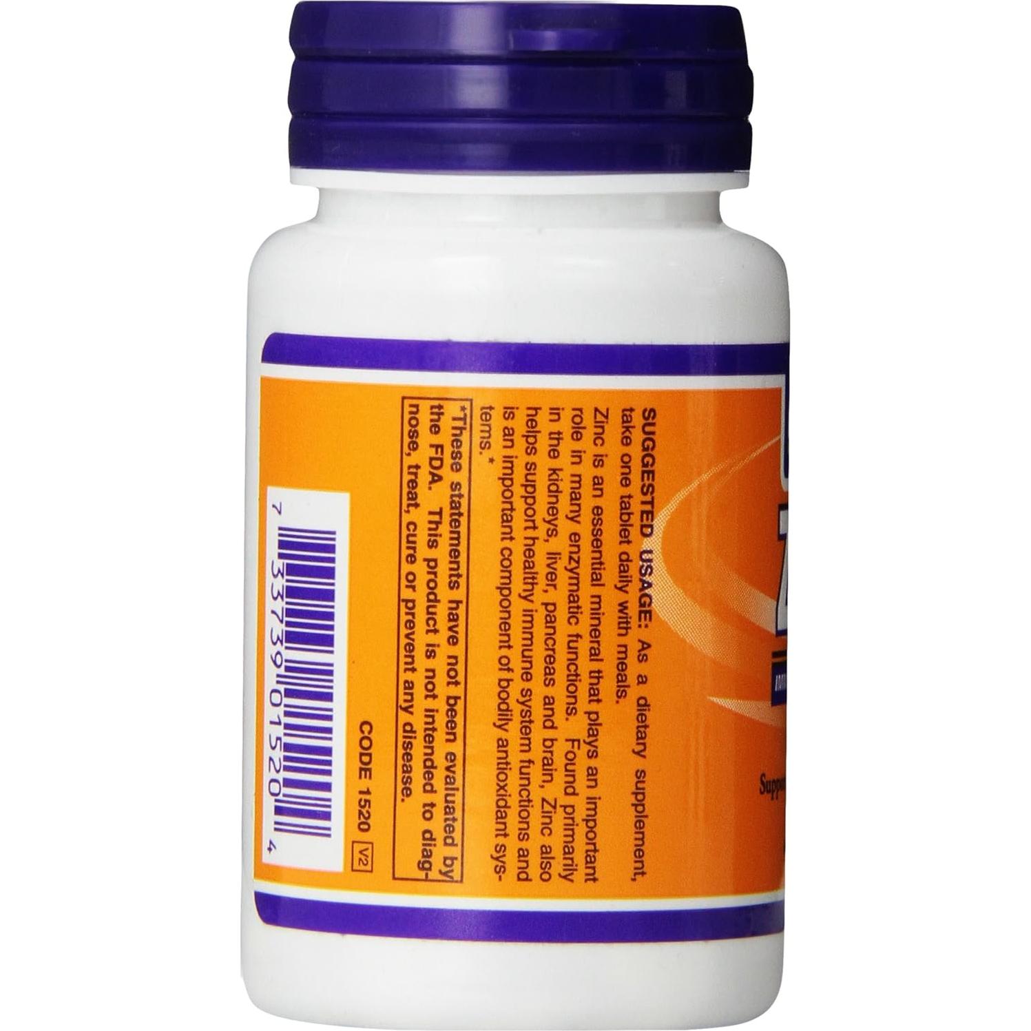 Suplemento de Gluconato de Zinc Now Foods 50mg 100 Tabletas