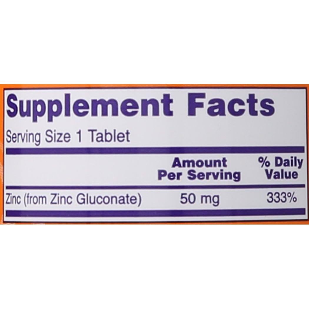 NOW Gluconato de Zinc 50 mg 250 Tabletas Veganas