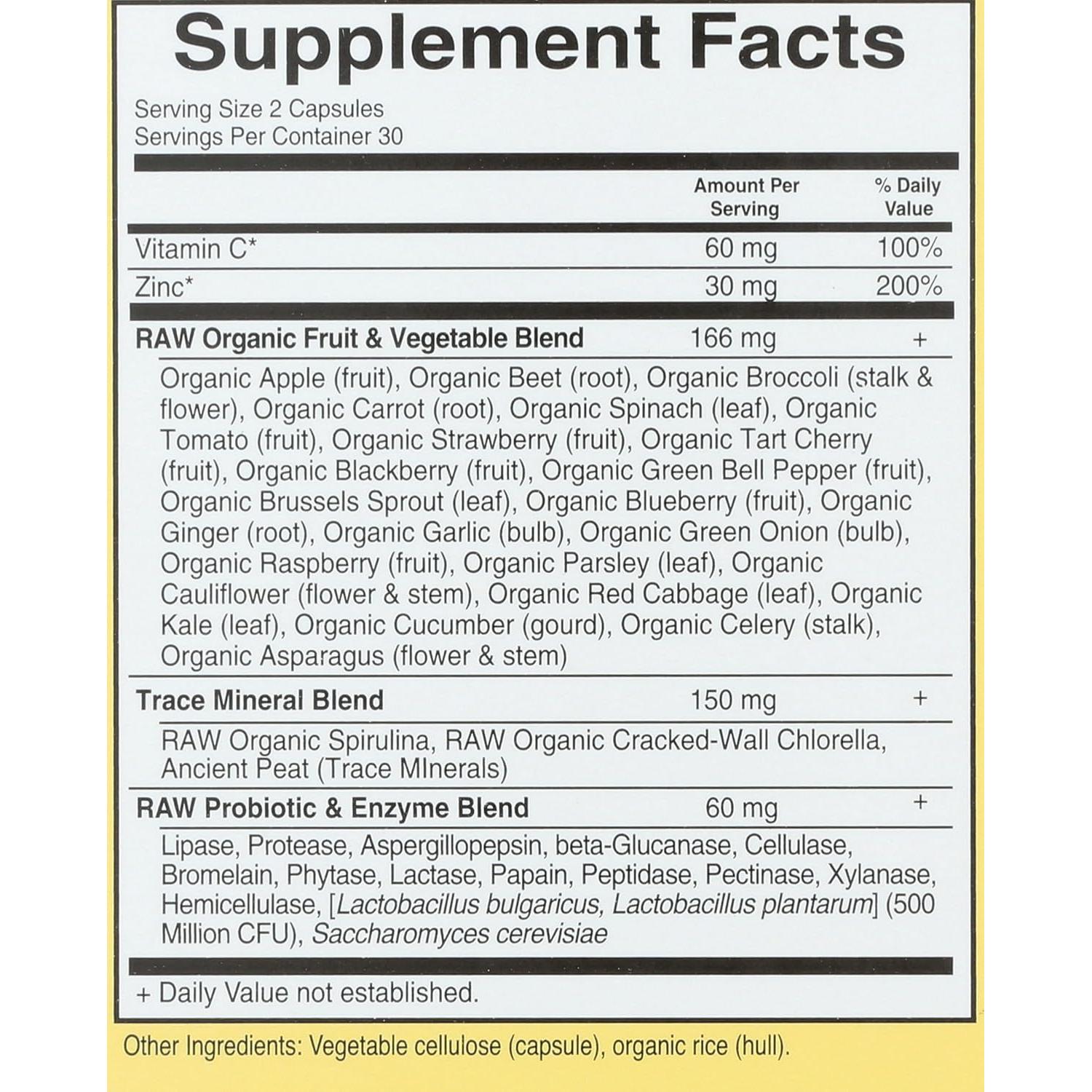 Cápsulas Veganas de Zinc Jardín de la Vida 60 Unidades
