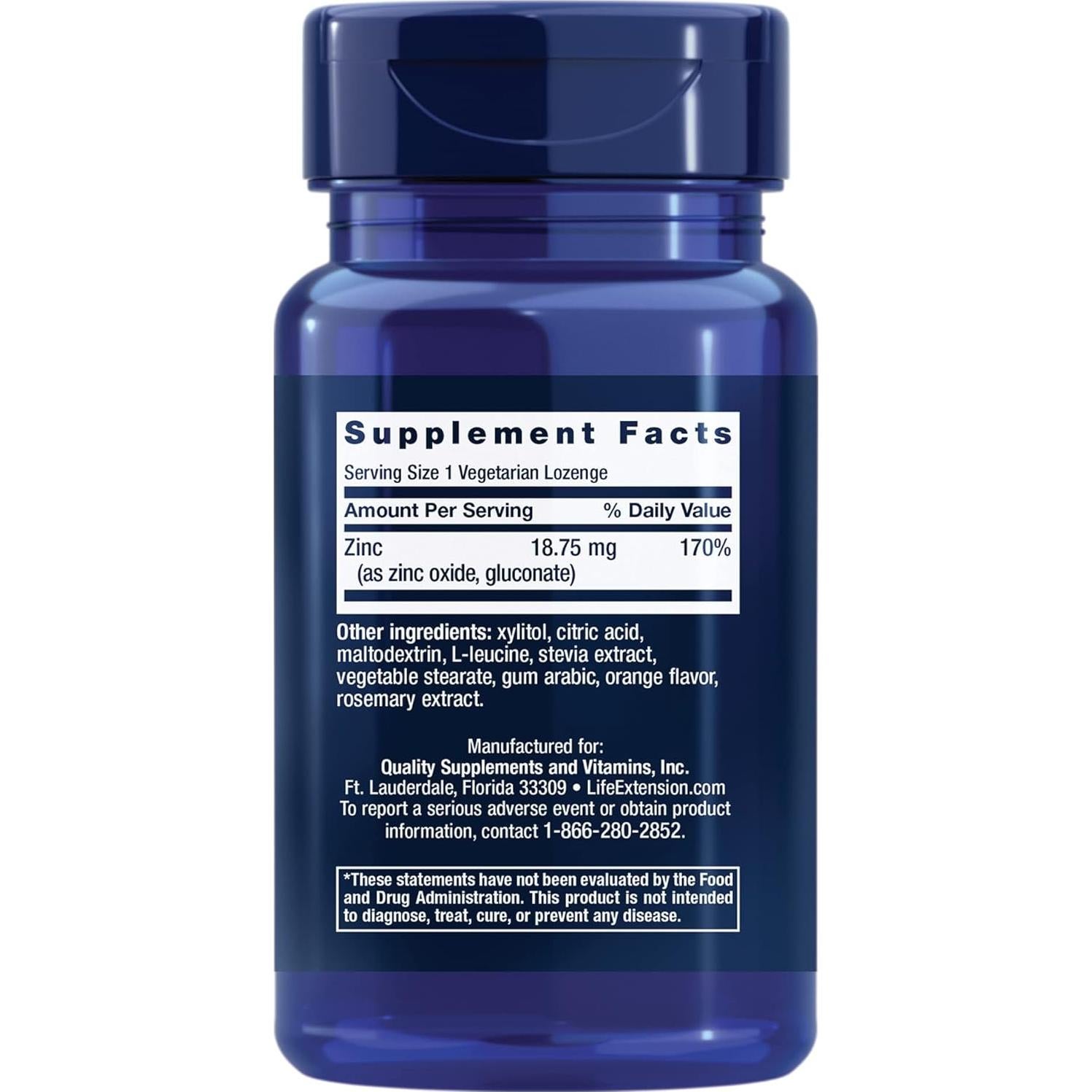 Lozenges de Zinc Life Extension 60 Unidades Sabor Naranja