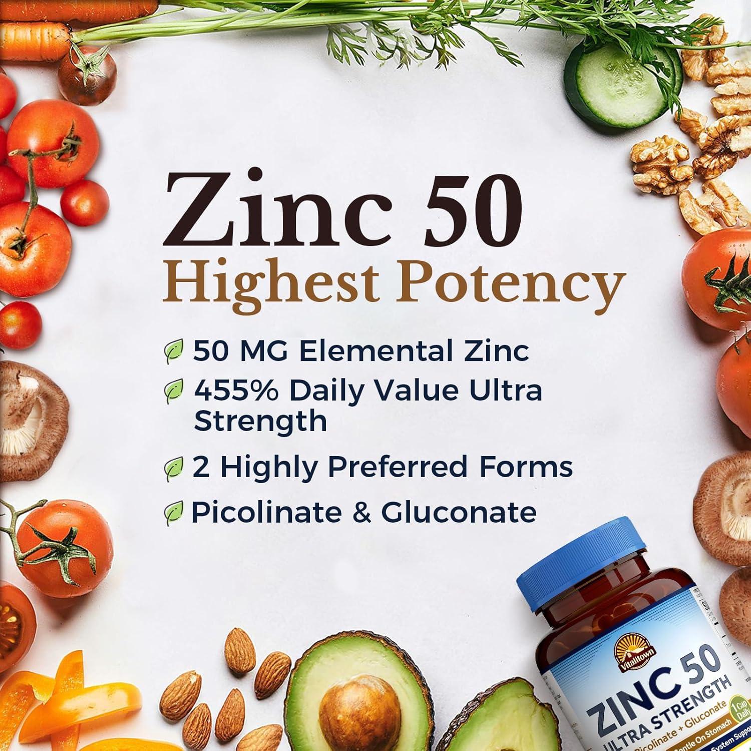 Vitalitown Zinc 50 mg - Suplemento Vegano de Zinc 120 Cápsulas