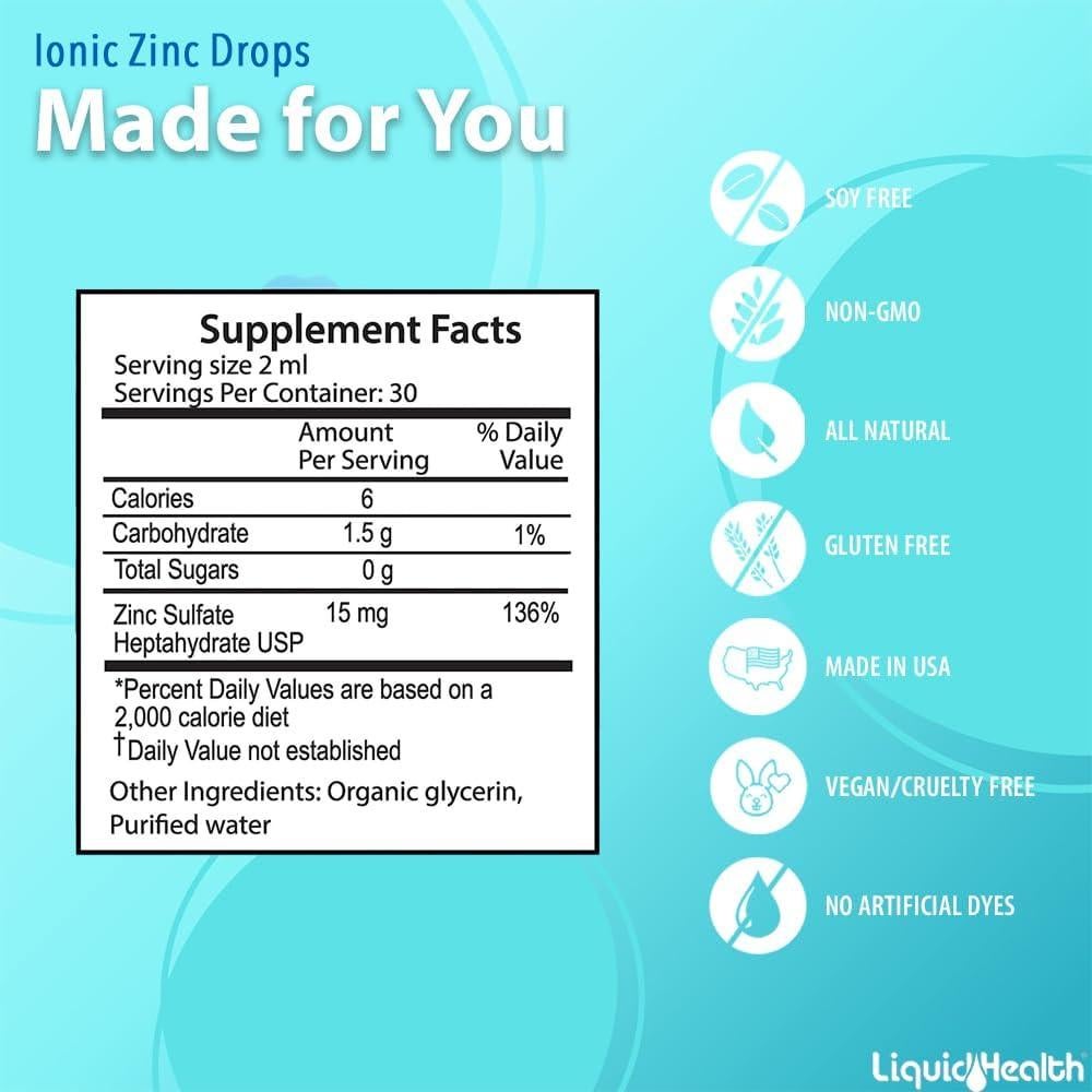 Gotas de Zinc Iónico Liquid Health 59 ml - Suplemento Orgánico