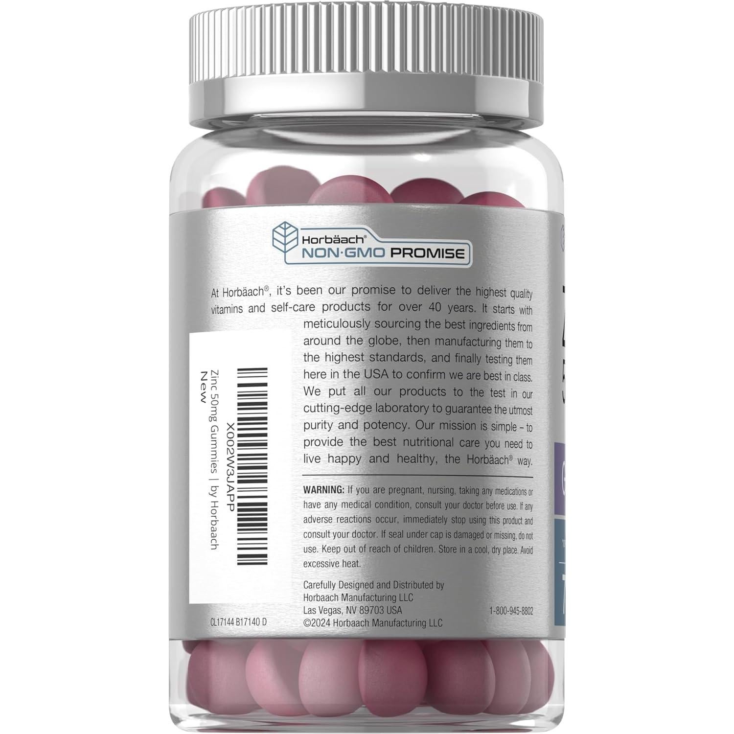 Gominolas de Zinc Horbäach 50mg 70 Unidades Sabor Frutas Mixtas