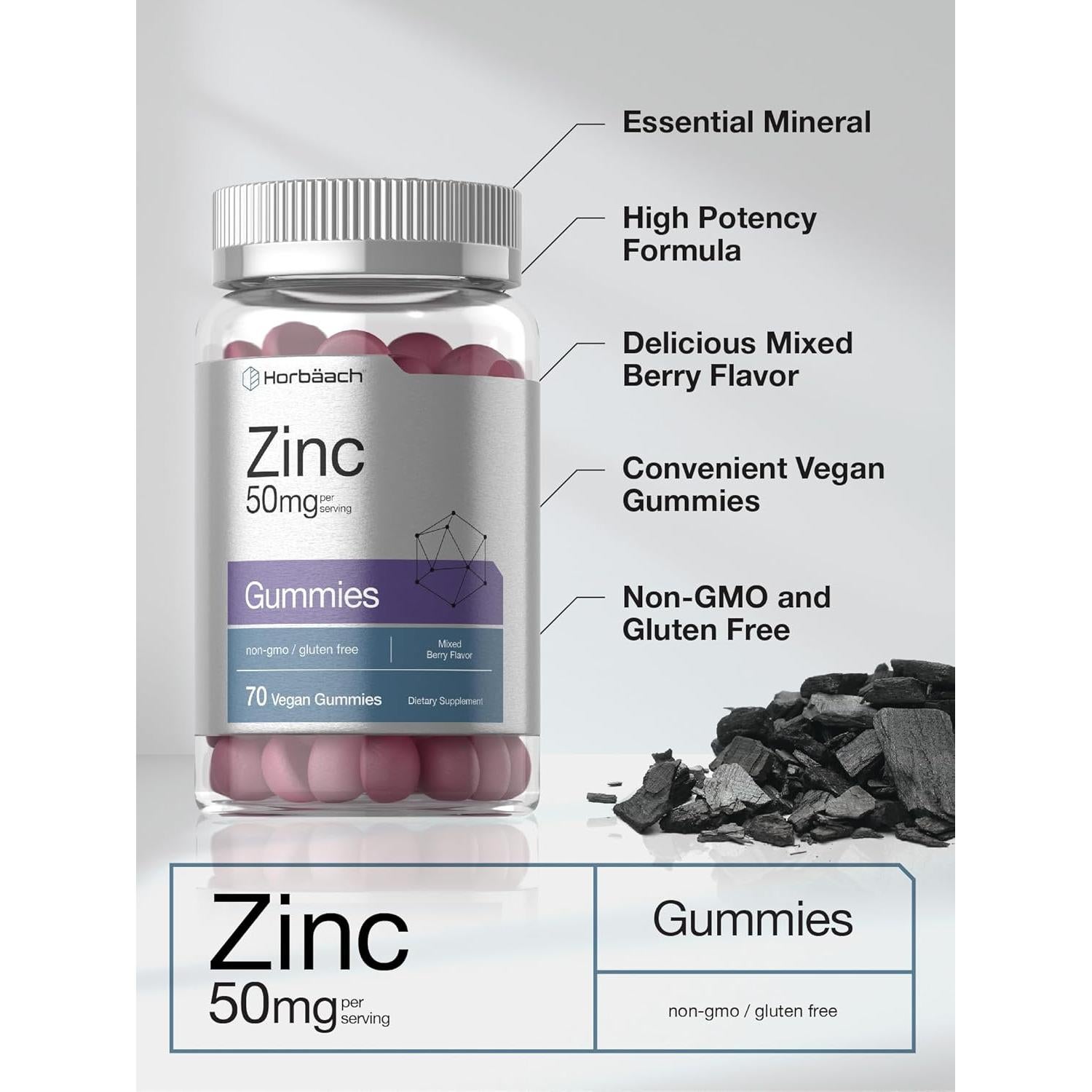 Gominolas de Zinc Horbäach 50mg 70 Unidades Sabor Frutas Mixtas