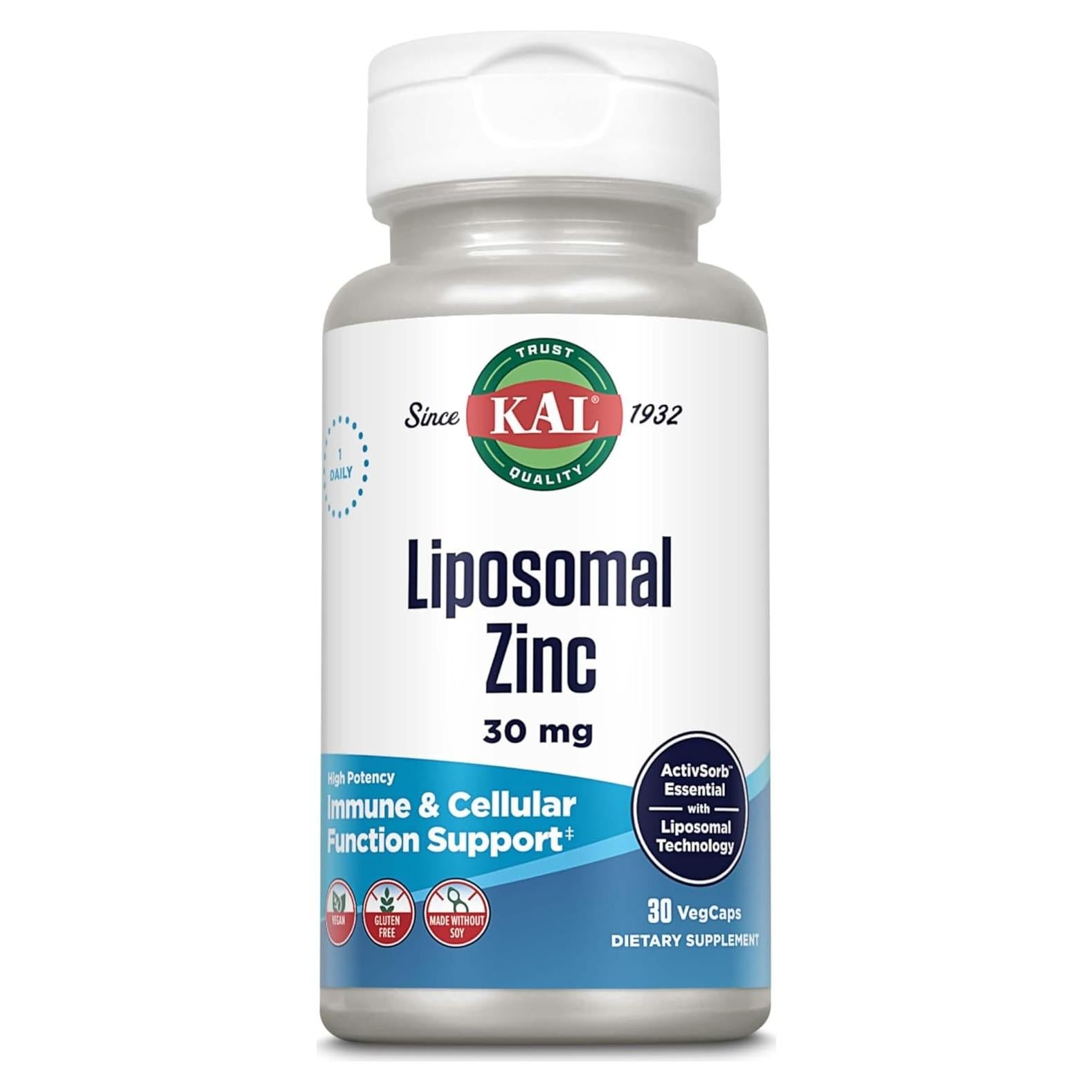 KAL Zinc Liposomal 30mg - Suplemento Vegano Inmunológico 30 VegCaps