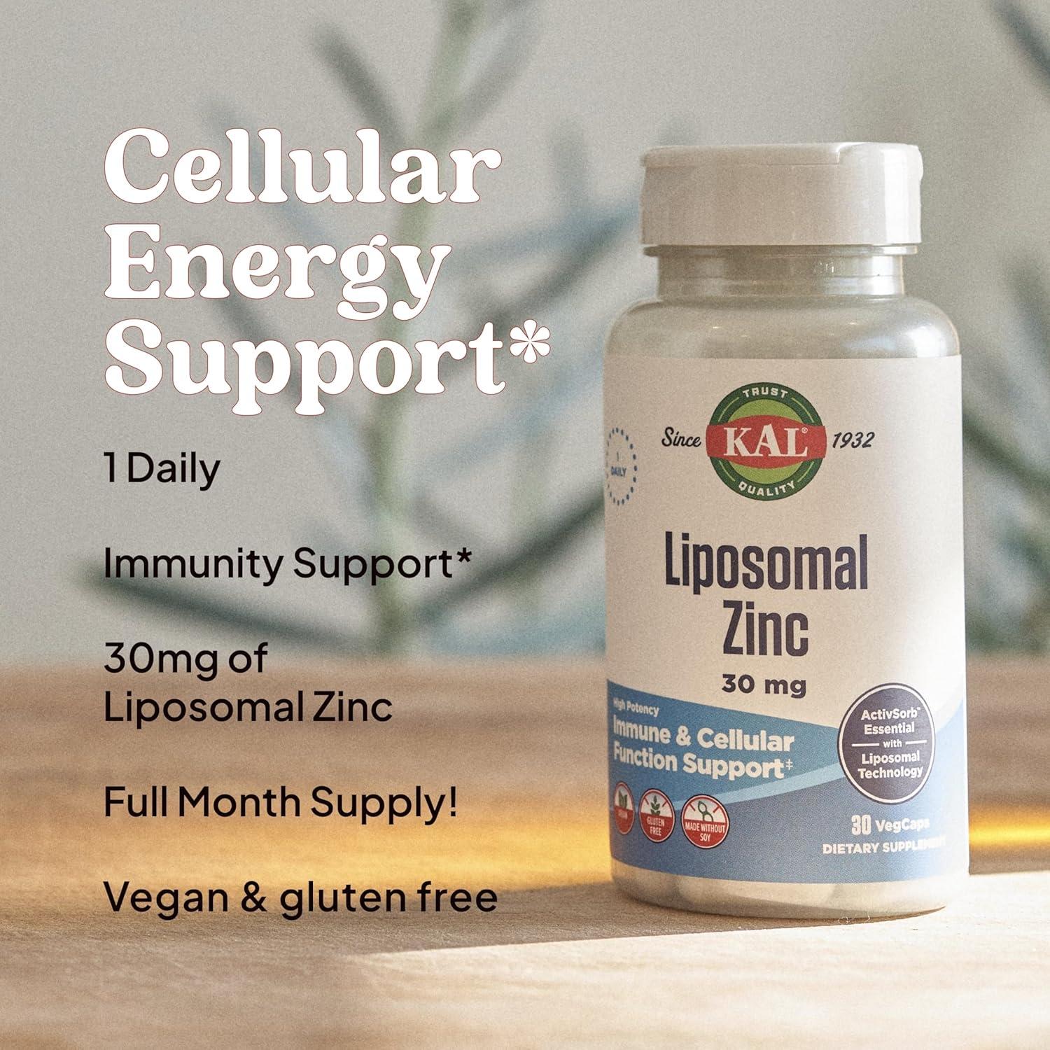 KAL Zinc Liposomal 30mg - Suplemento Vegano Inmunológico 30 VegCaps