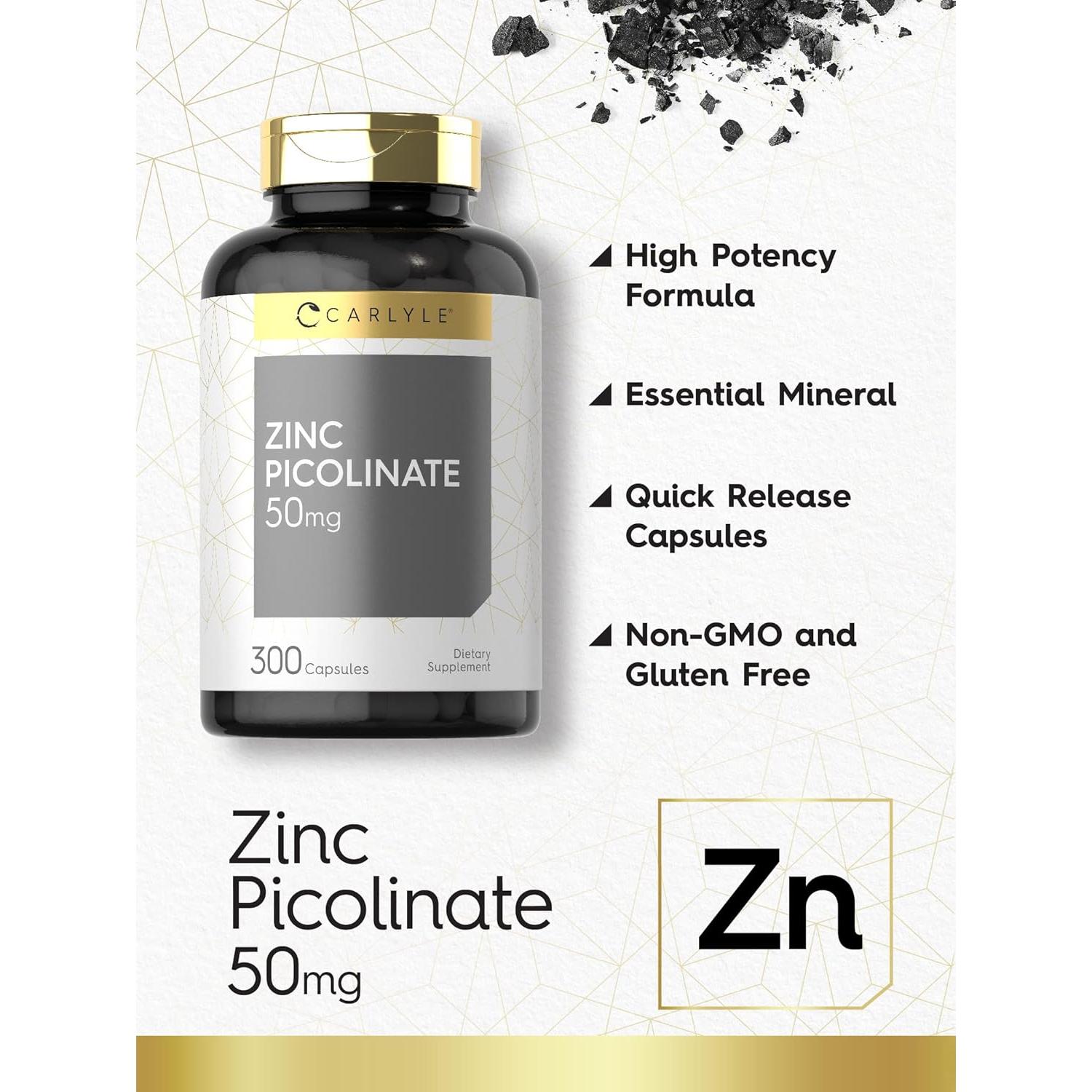Carlyle Picolinato de Zinc 50mg - 300 Cápsulas Sin Gluten