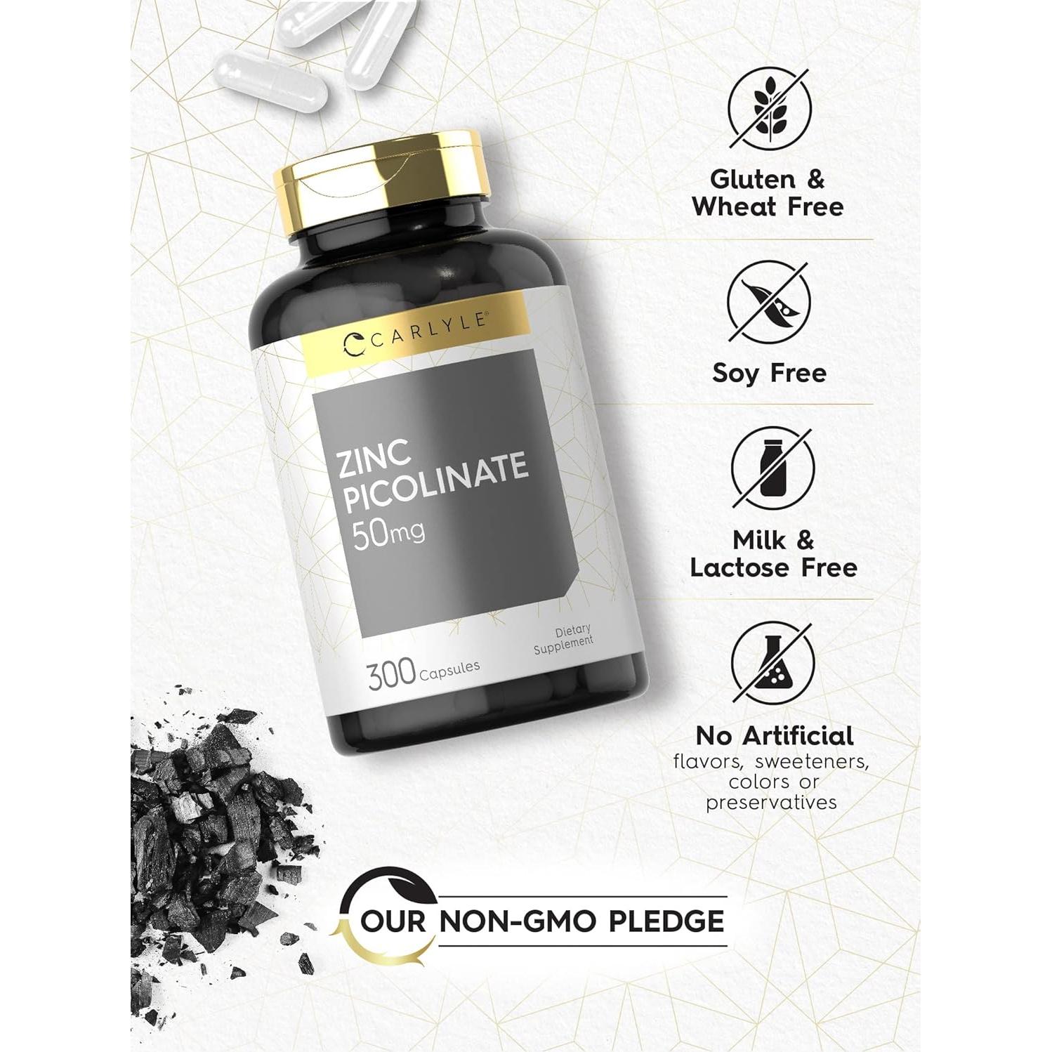 Carlyle Picolinato de Zinc 50mg - 300 Cápsulas Sin Gluten