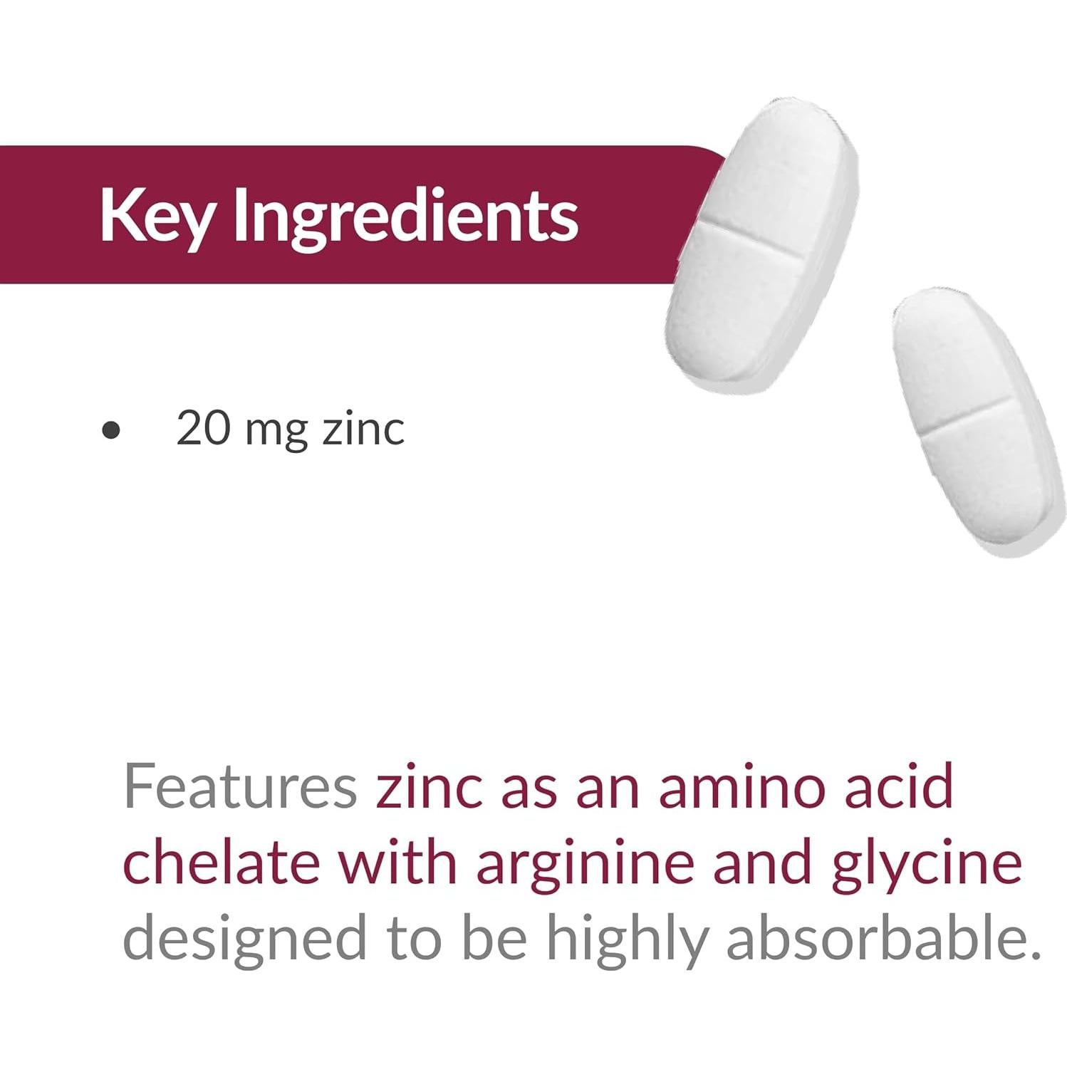 Tabletas de Zinc Quelado Bariatric Advantage 20 mg - 180 Unidades