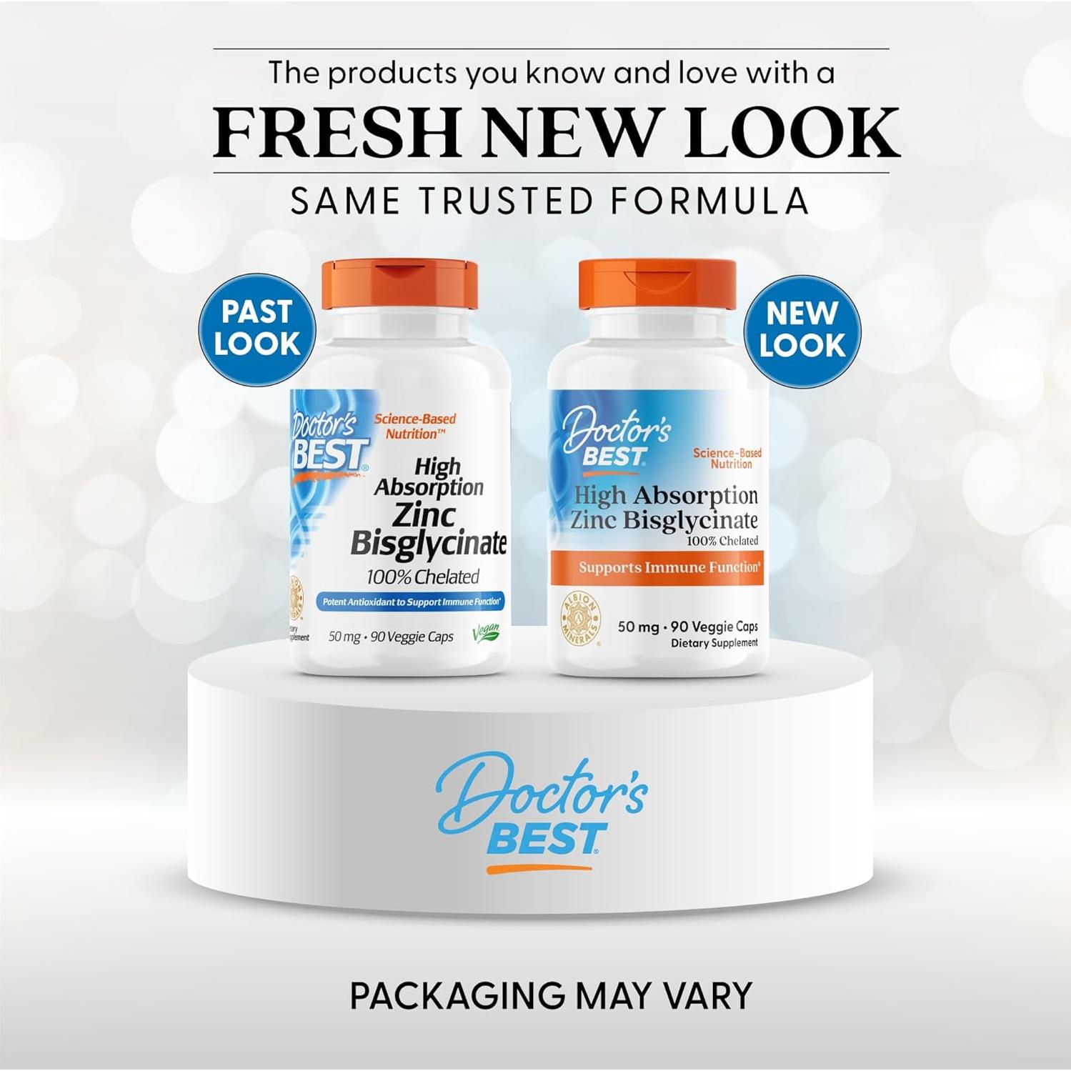 Zinc Bisglicinato 50mg Doctor's Best 90 Cápsulas Alta Absorción