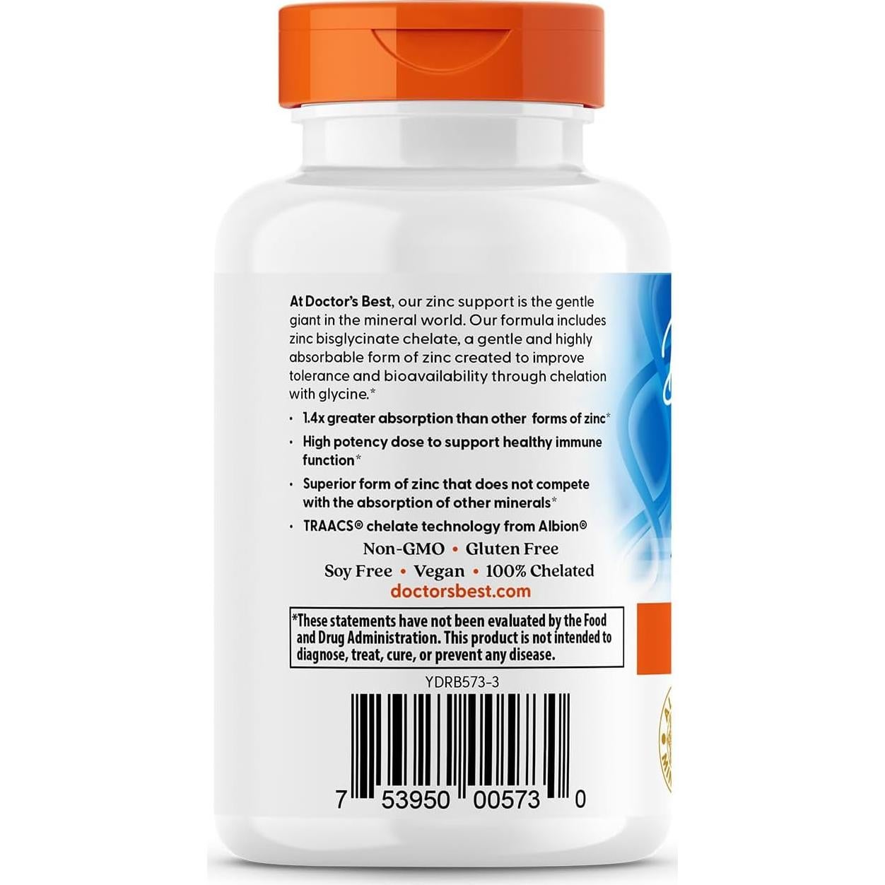 Zinc Bisglicinato 50mg Doctor's Best 90 Cápsulas Alta Absorción