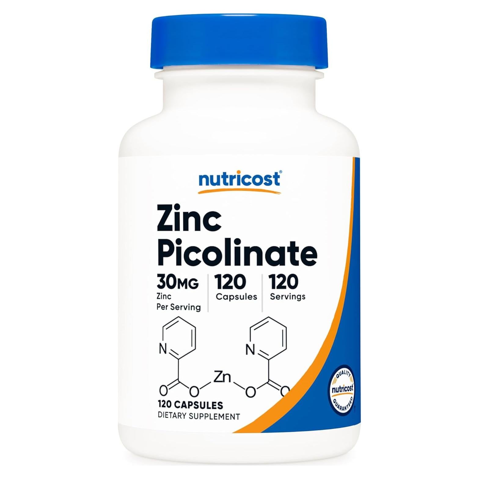 Nutricost Picolinato de Zinc 30mg 120 Cápsulas Sin Gluten