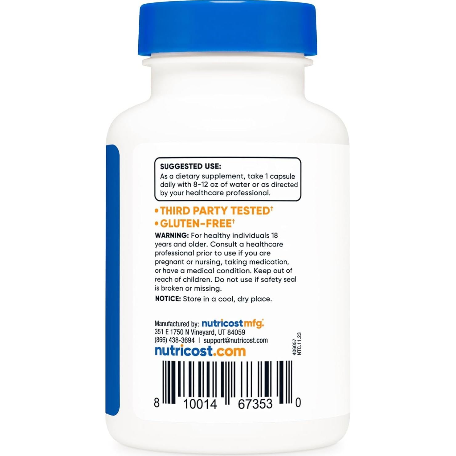 Nutricost Picolinato de Zinc 30mg 120 Cápsulas Sin Gluten