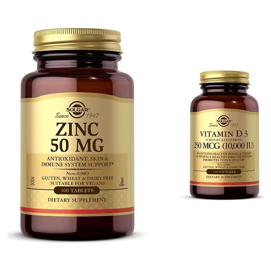 Solgar Zinc 50 mg y Vitamina D3 250 mcg - 100 Tabletas