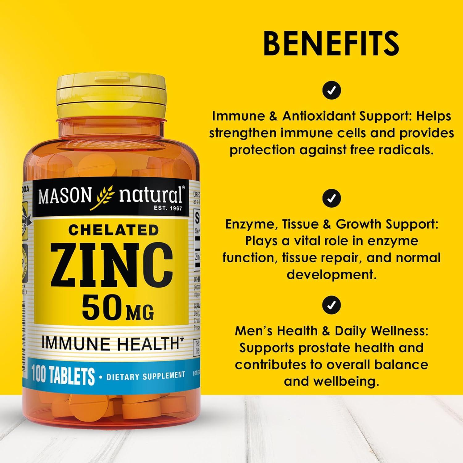 Suplemento de Zinc Mason Natural 50 mg - 100 Tabletas