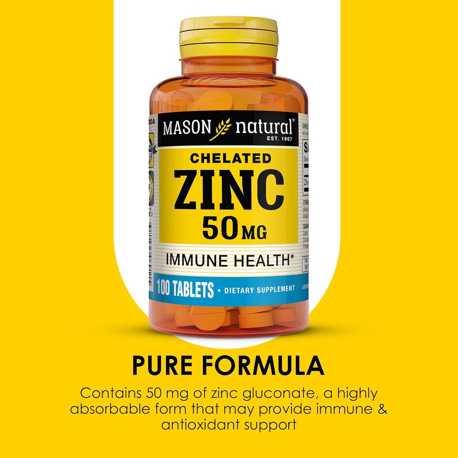 Suplemento de Zinc Mason Natural 50 mg - 100 Tabletas