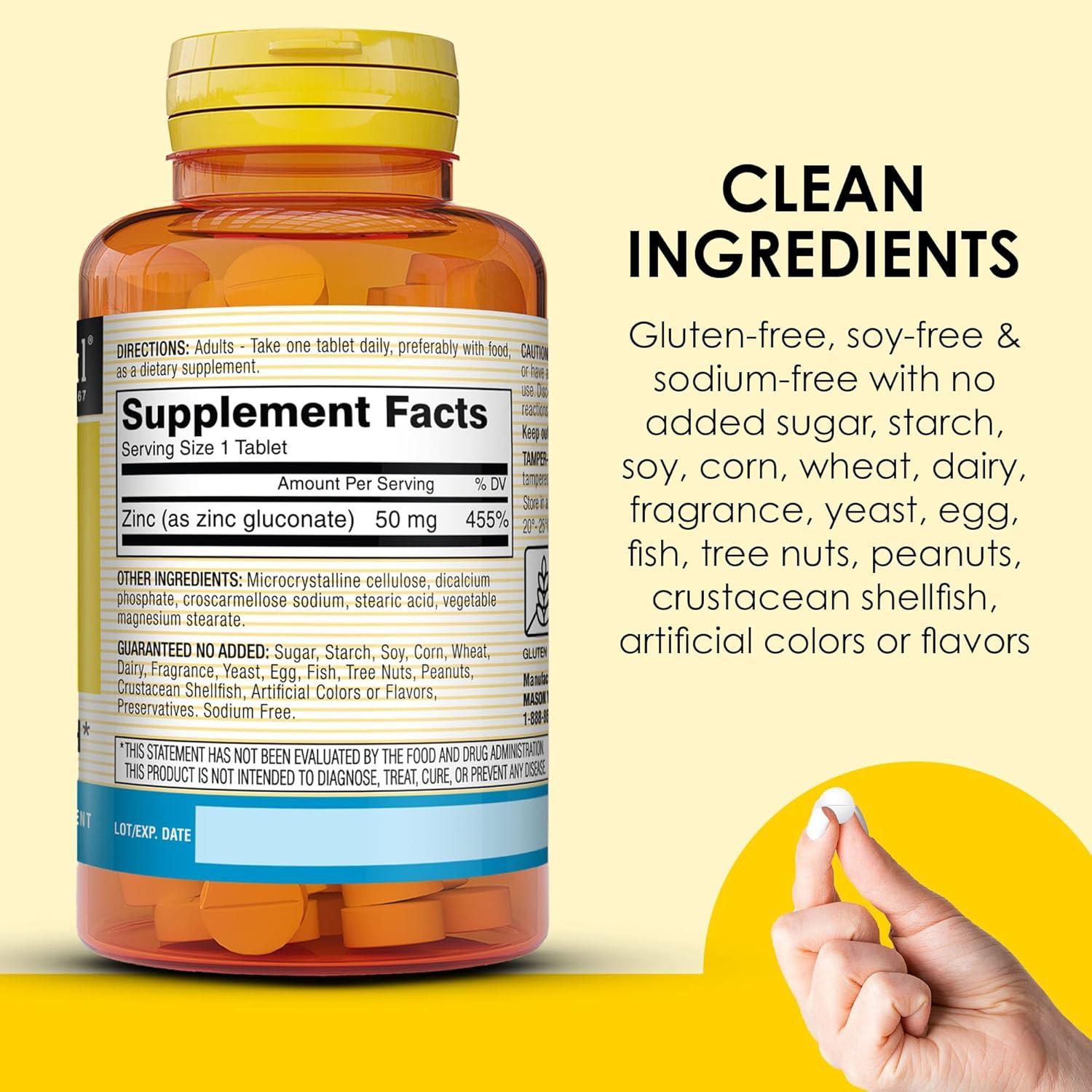 Suplemento de Zinc Mason Natural 50 mg - 100 Tabletas