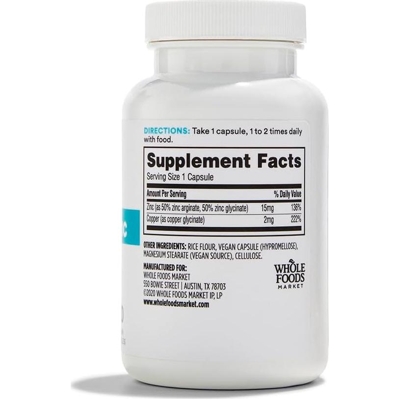 Zinc Quelado 365 Whole Foods 120 Cápsulas 45g