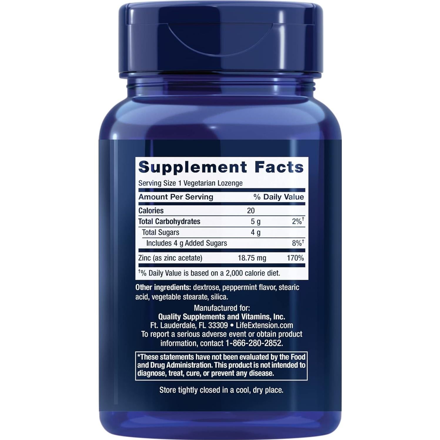 Pastillas de Zinc Life Extension 30 unidades Soporte Inmunológico