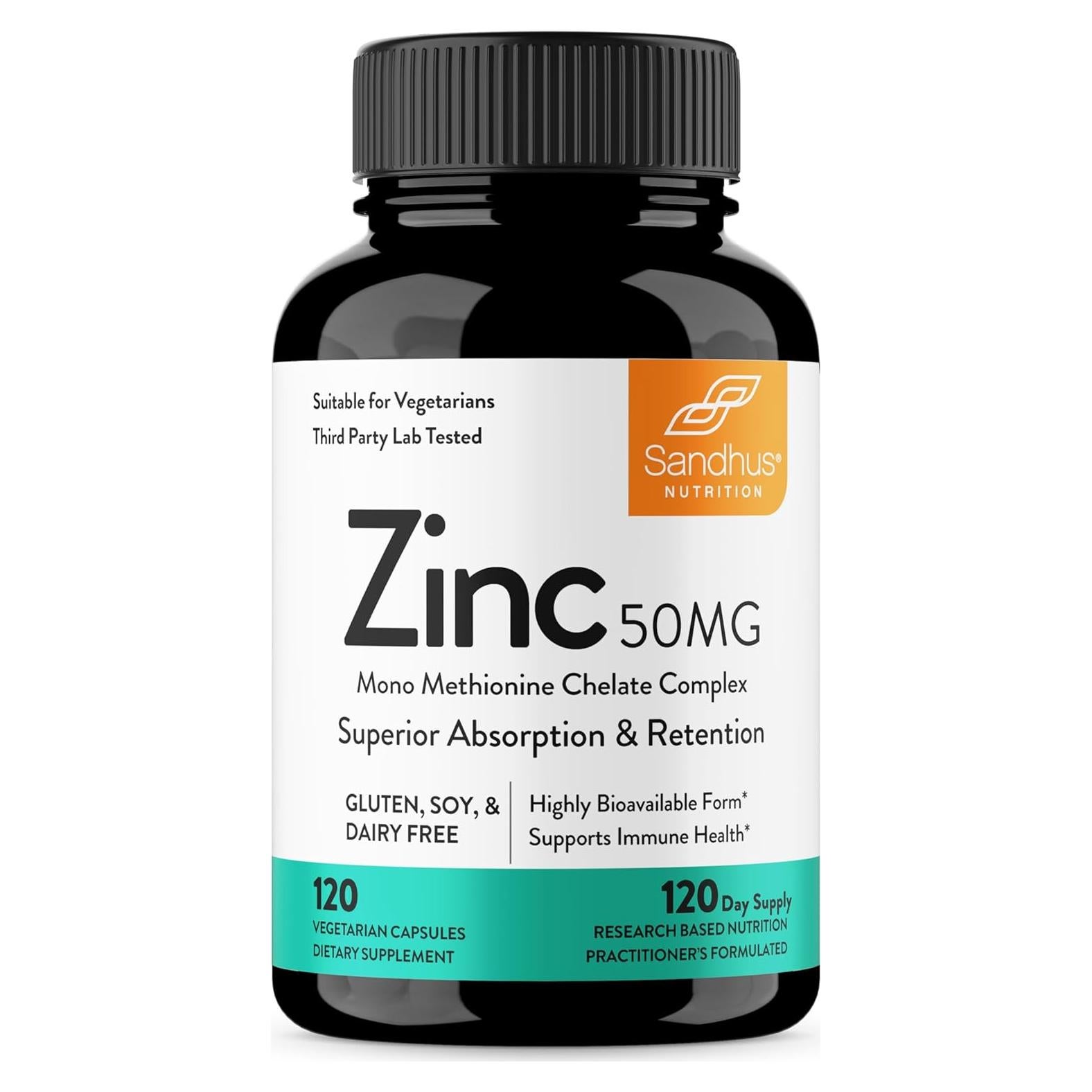 Suplemento de Zinc Sandhu 50mg 120 Cápsulas Antioxidante