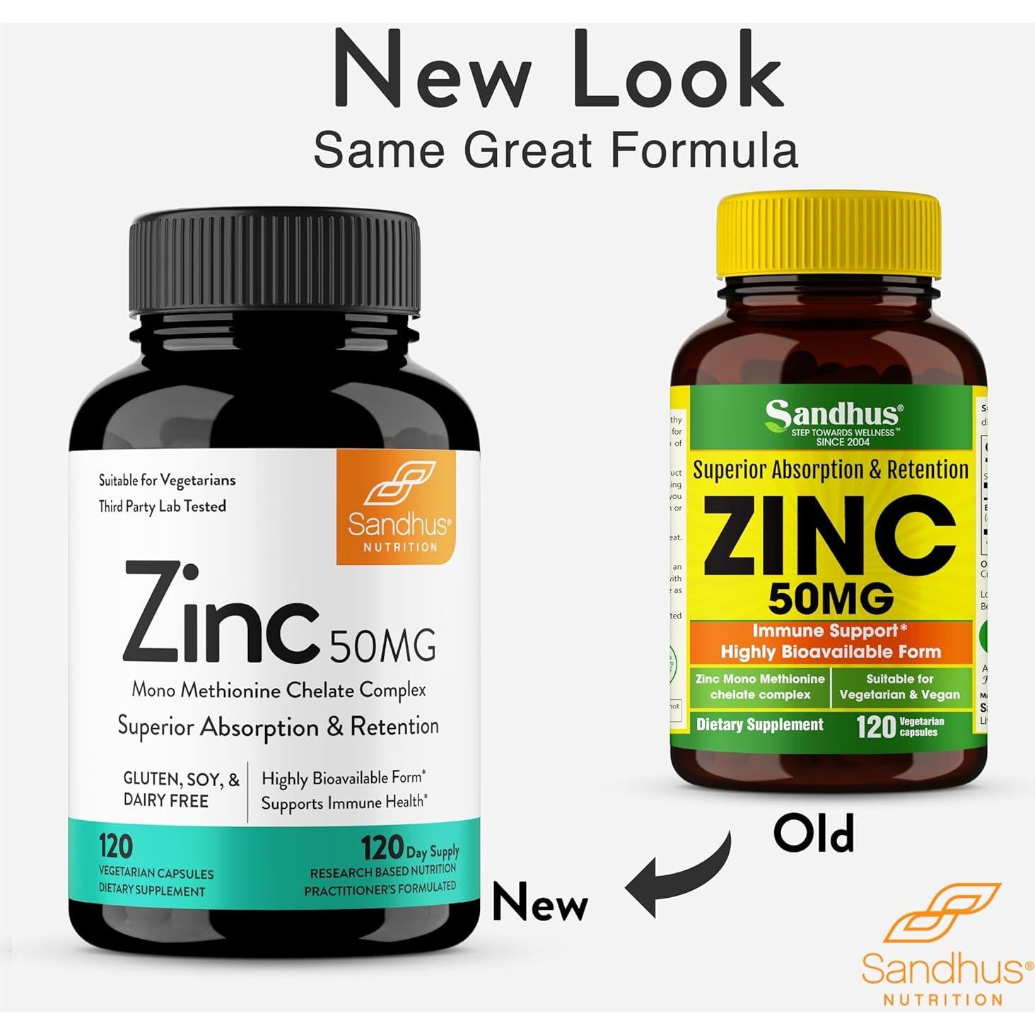 Suplemento de Zinc Sandhu 50mg 120 Cápsulas Antioxidante