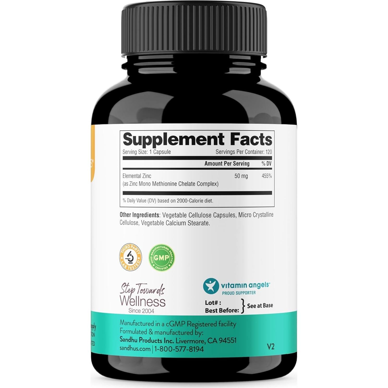 Suplemento de Zinc Sandhu 50mg 120 Cápsulas Antioxidante