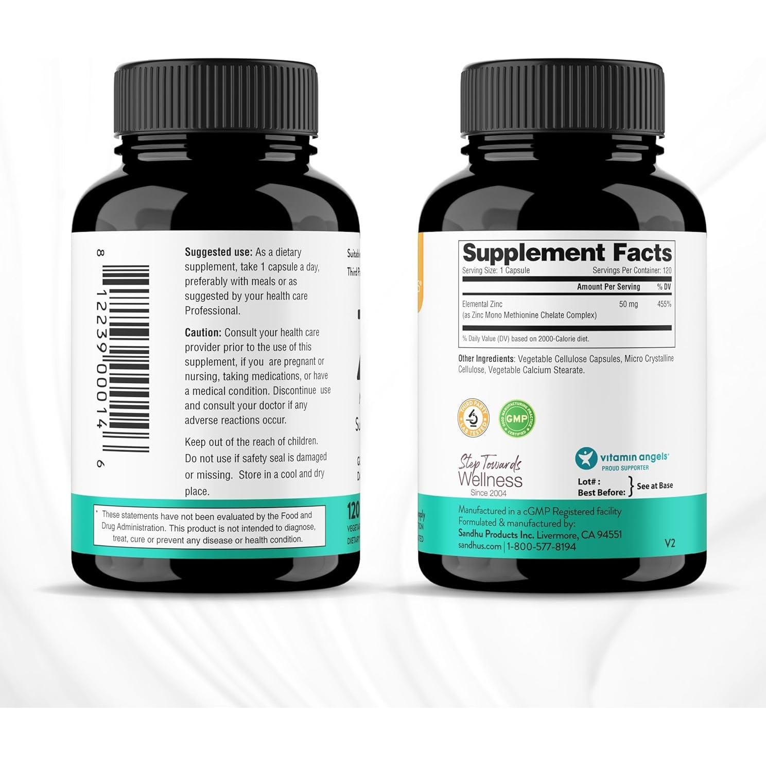 Suplemento de Zinc Sandhu 50mg 120 Cápsulas Antioxidante