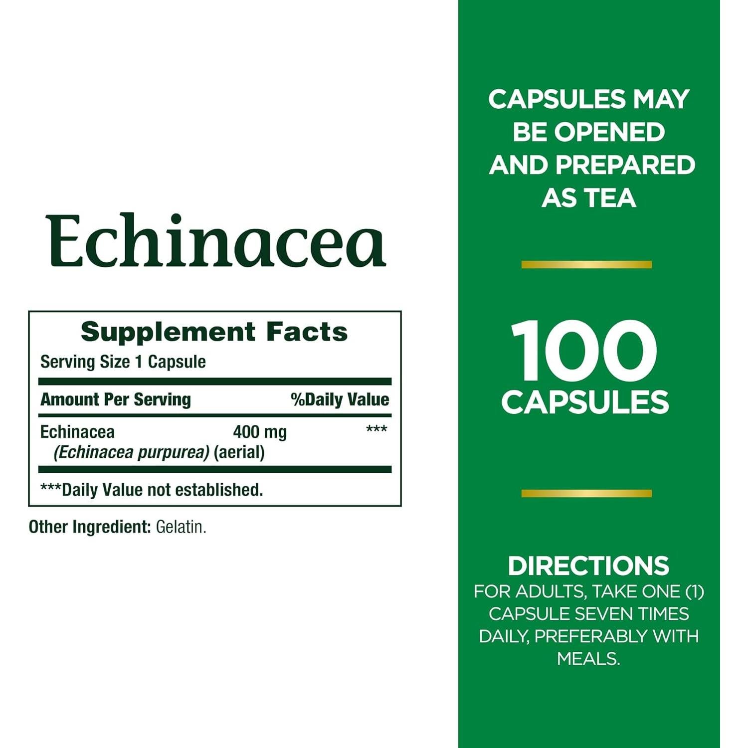 Echinacea Nature's Bounty 400mg 100 Cápsulas Suplemento Herbal