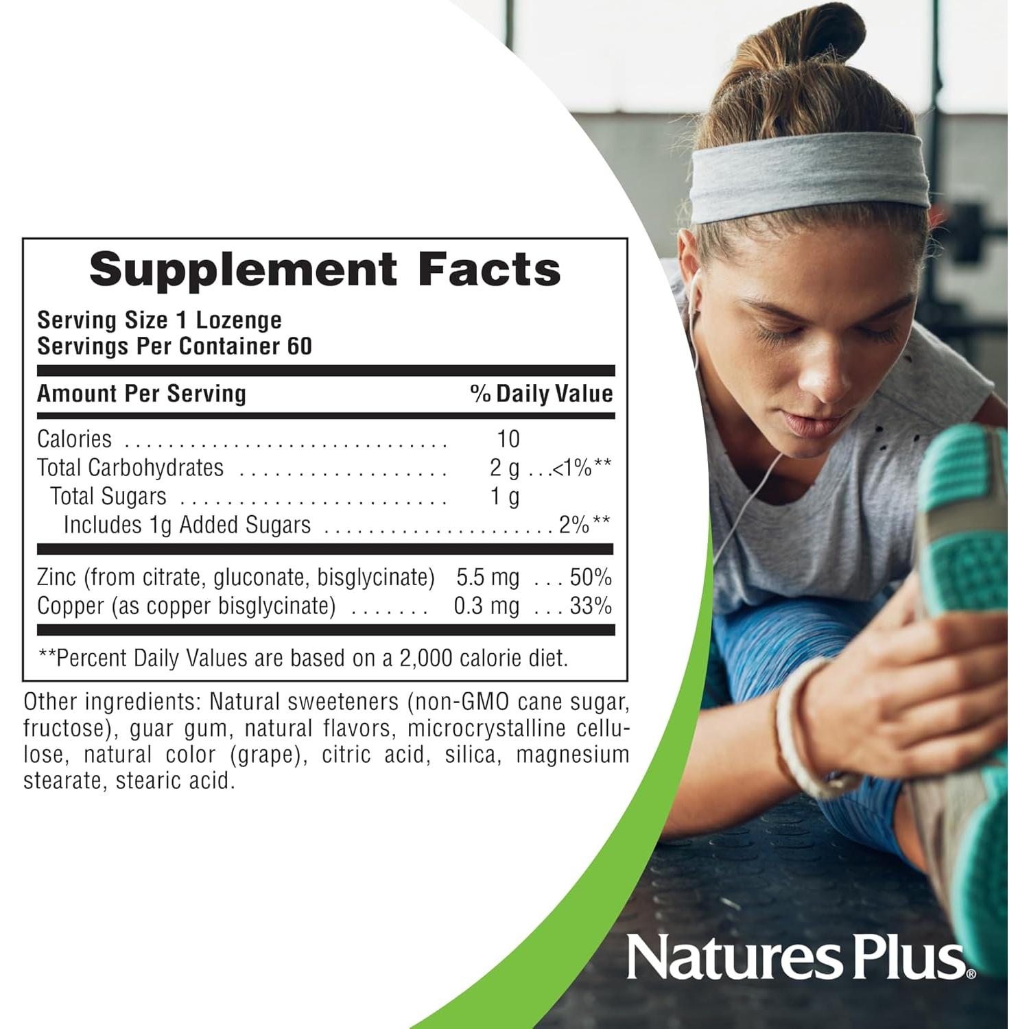 Pastillas de Zinc Inmunológico NaturesPlus 60 Unidades - Vegano