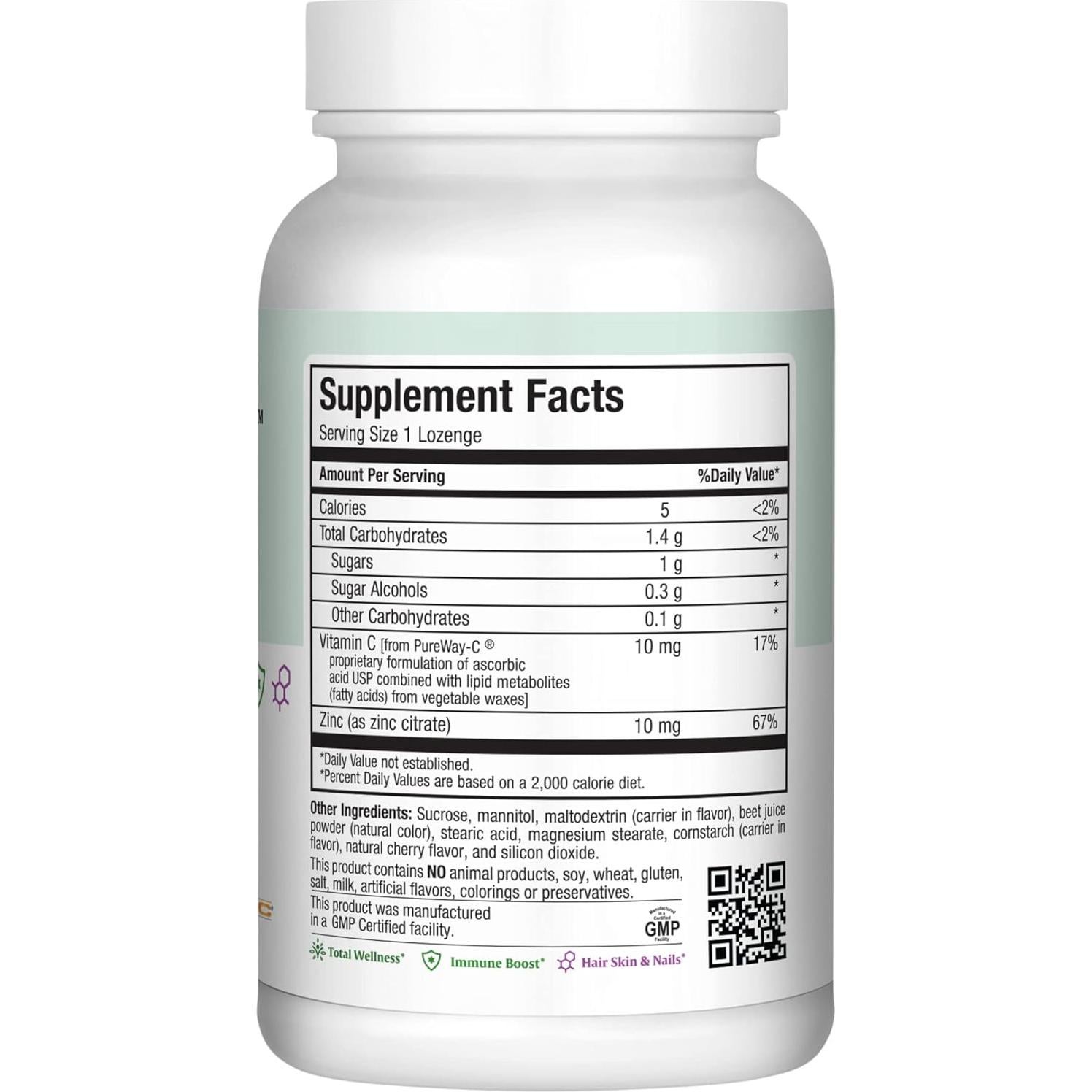 Pastillas de Zinc Maxi Salud 10mg con Vitamina C Sabor Cereza 60u