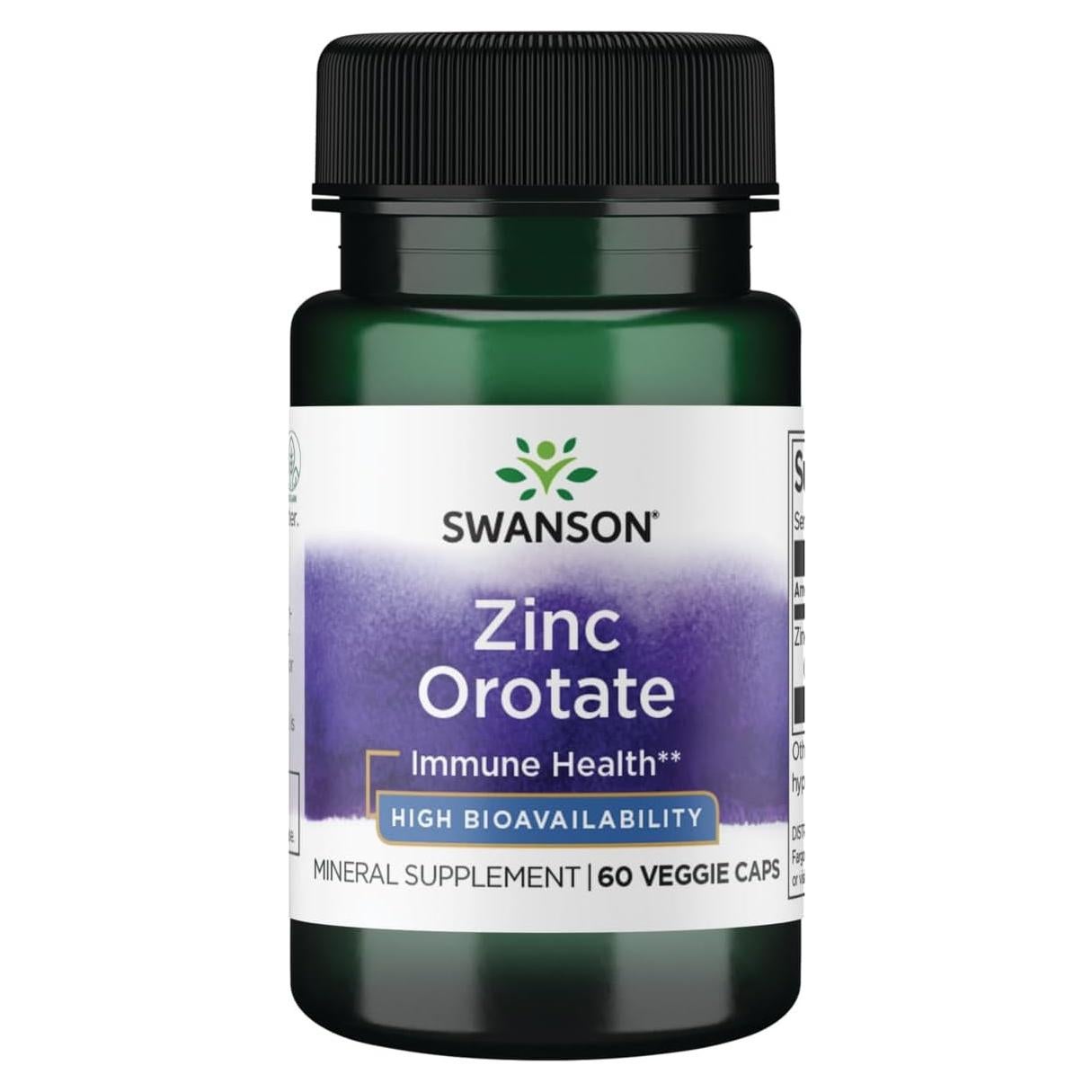 Suplemento Orotato de Zinc Swanson 10 mg 60 Cápsulas Veganas