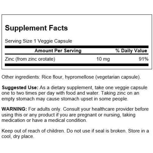 Suplemento Orotato de Zinc Swanson 10 mg 60 Cápsulas Veganas