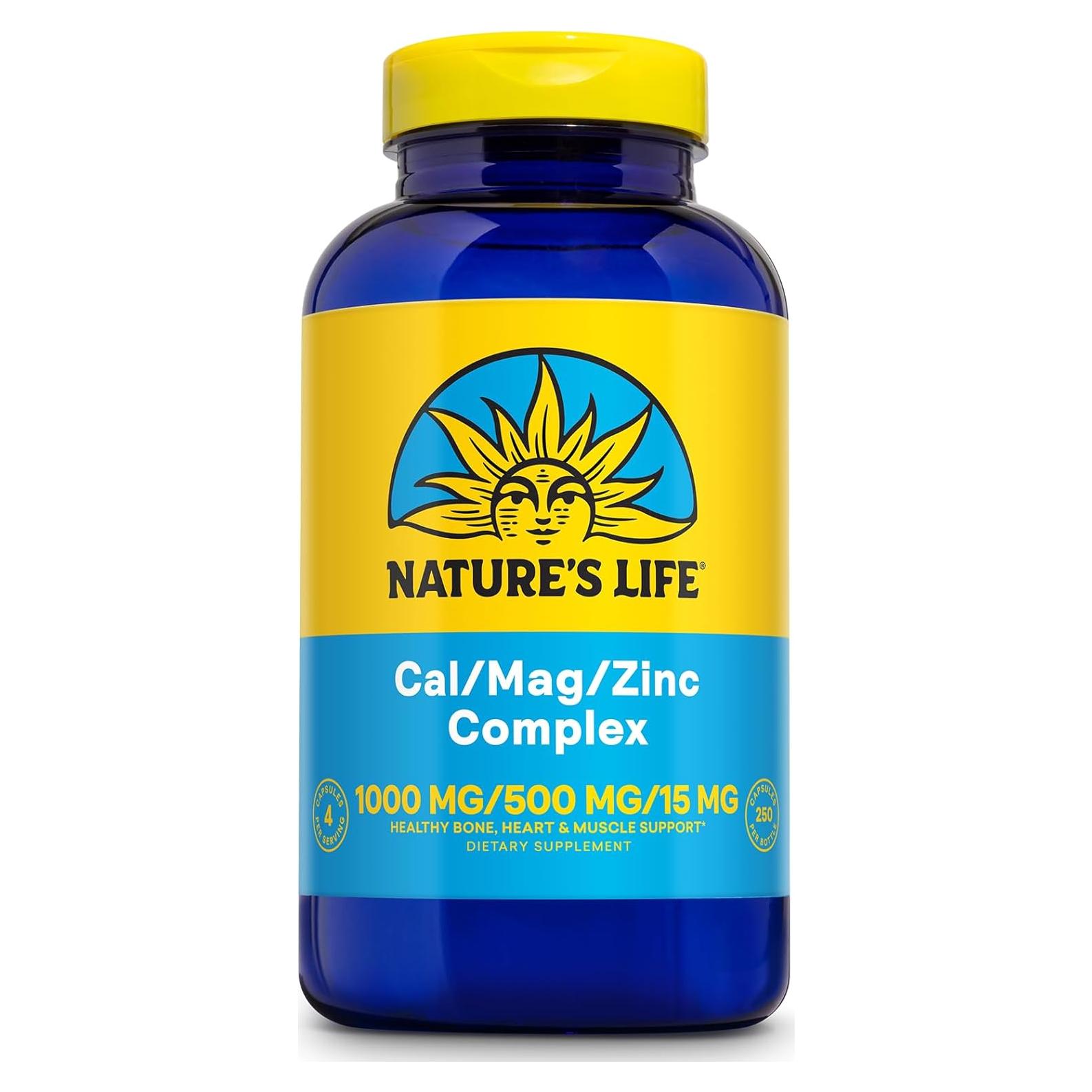 Suplemento de Calcio Magnesio Zinc Nature's Life 1000mg 250 Cápsulas