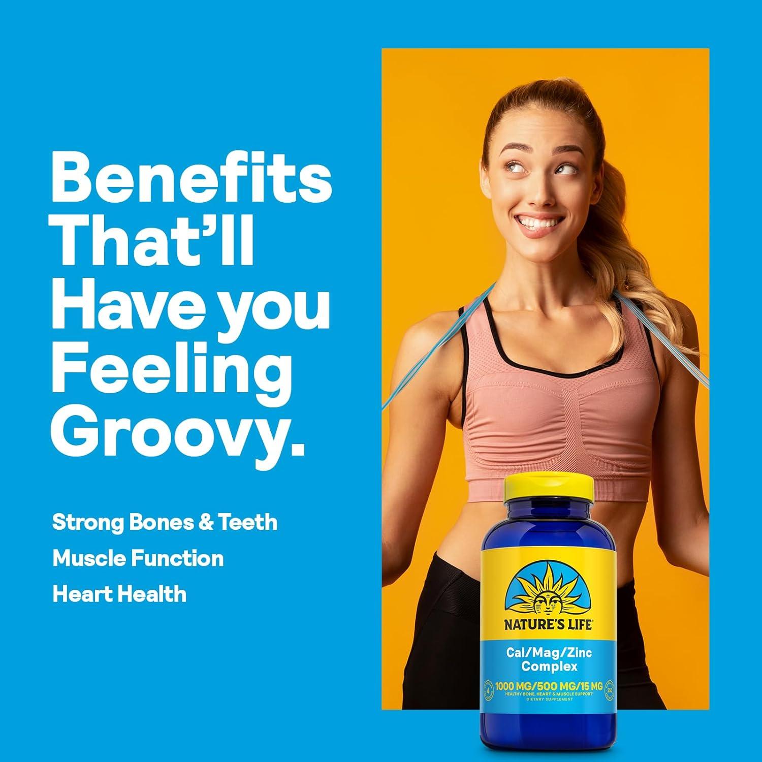 Suplemento de Calcio Magnesio Zinc Nature's Life 1000mg 250 Cápsulas