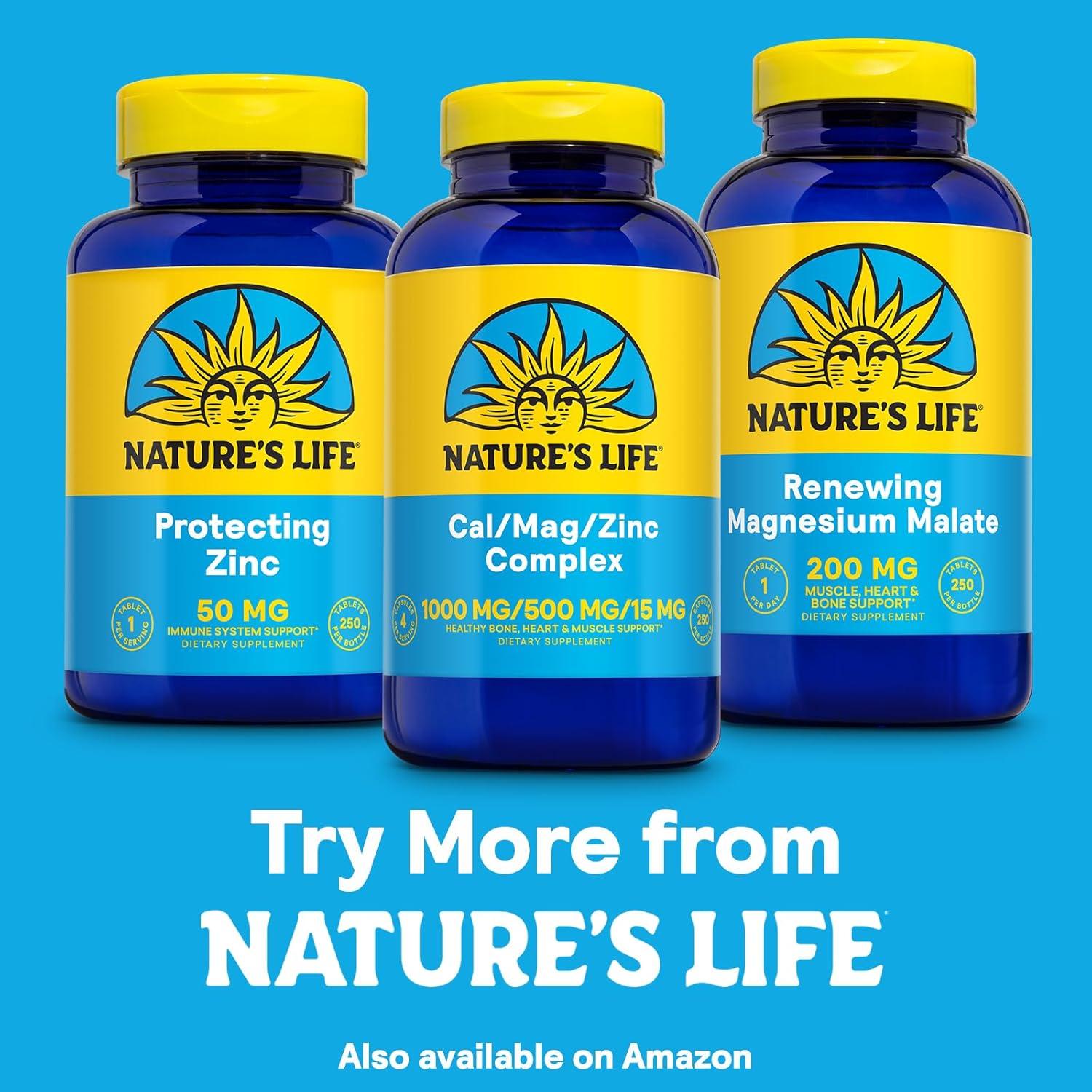 Suplemento de Calcio Magnesio Zinc Nature's Life 1000mg 250 Cápsulas