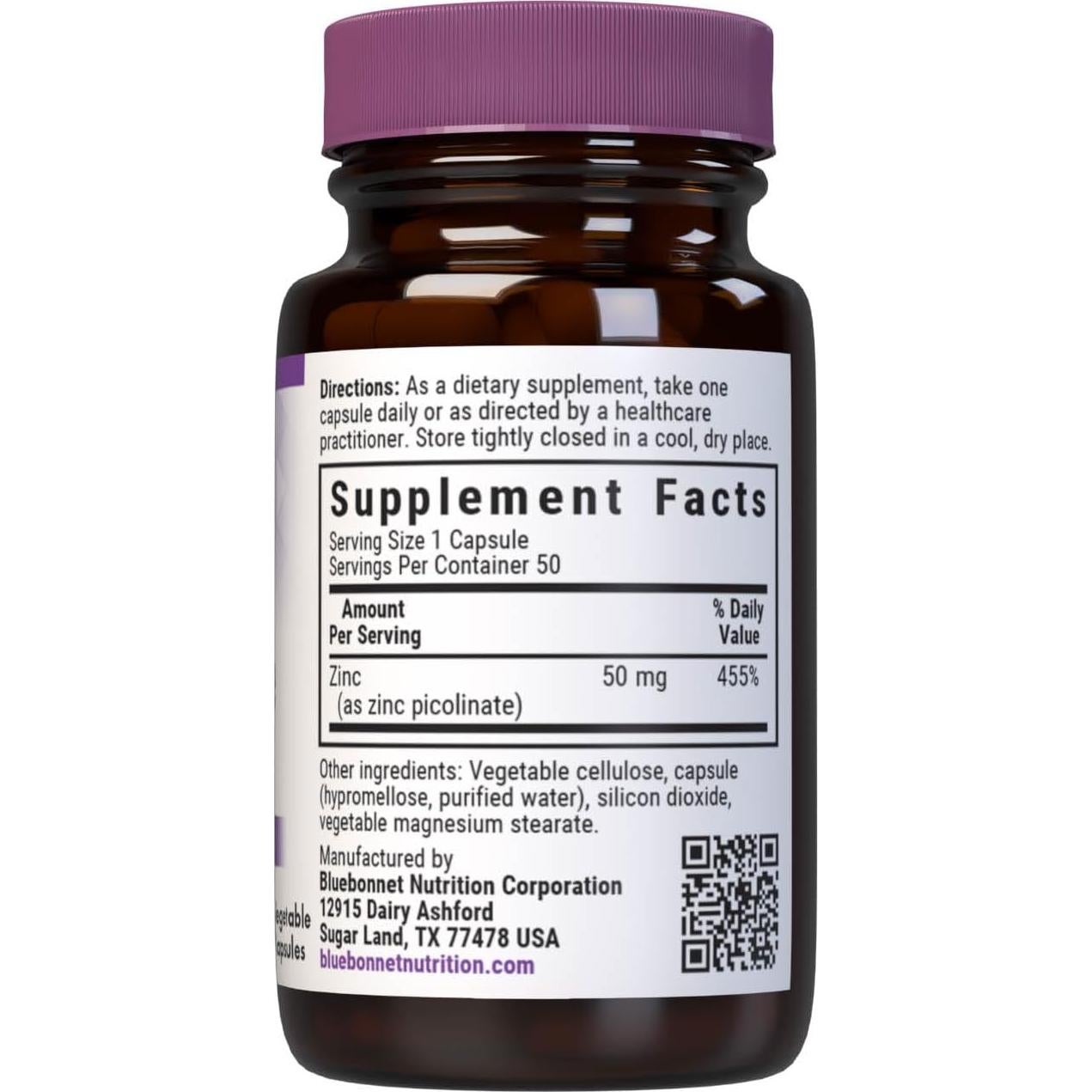 Zinc Picolinato Bluebonnet 50 mg 50 Cápsulas Veganas