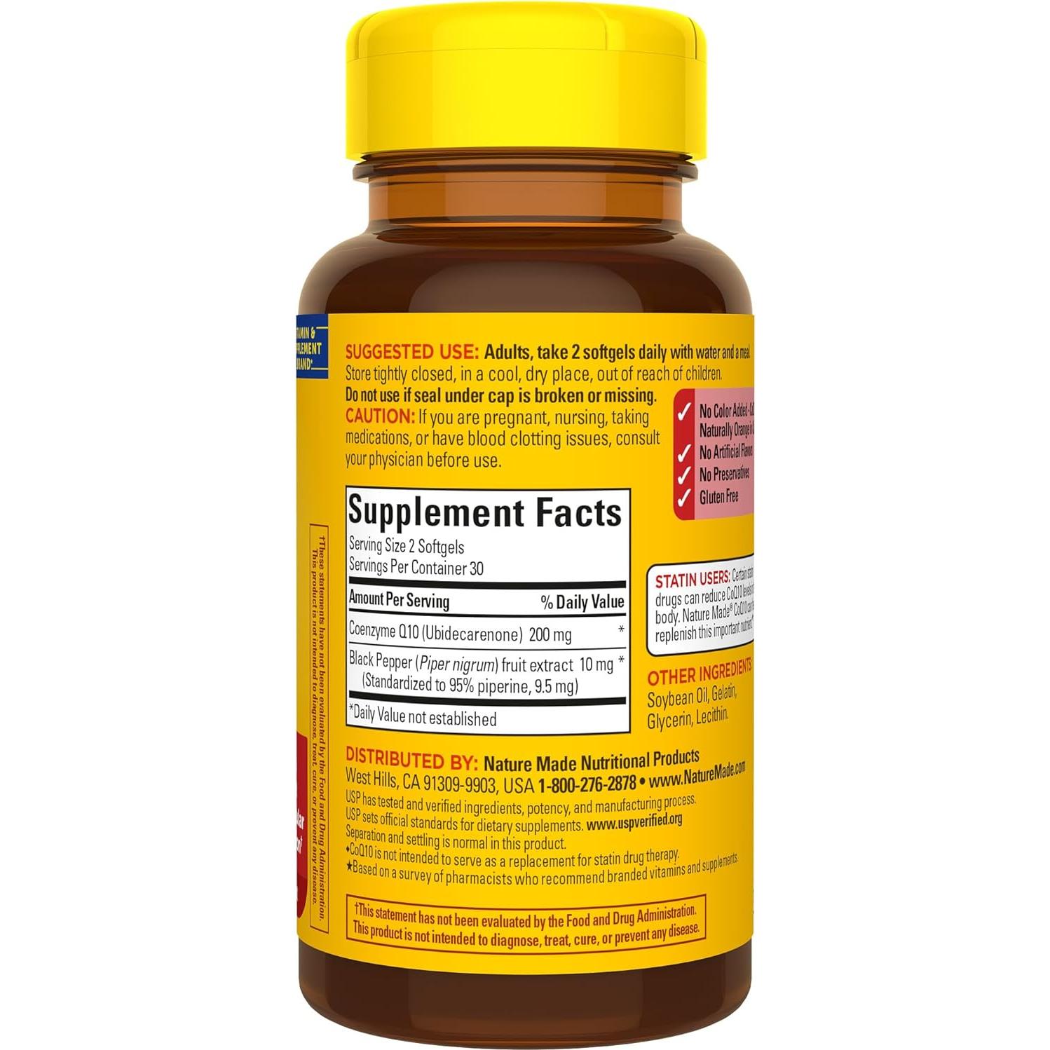 Nature Made CoQ10 200mg con pimienta negra - 60 gelatinas blandas