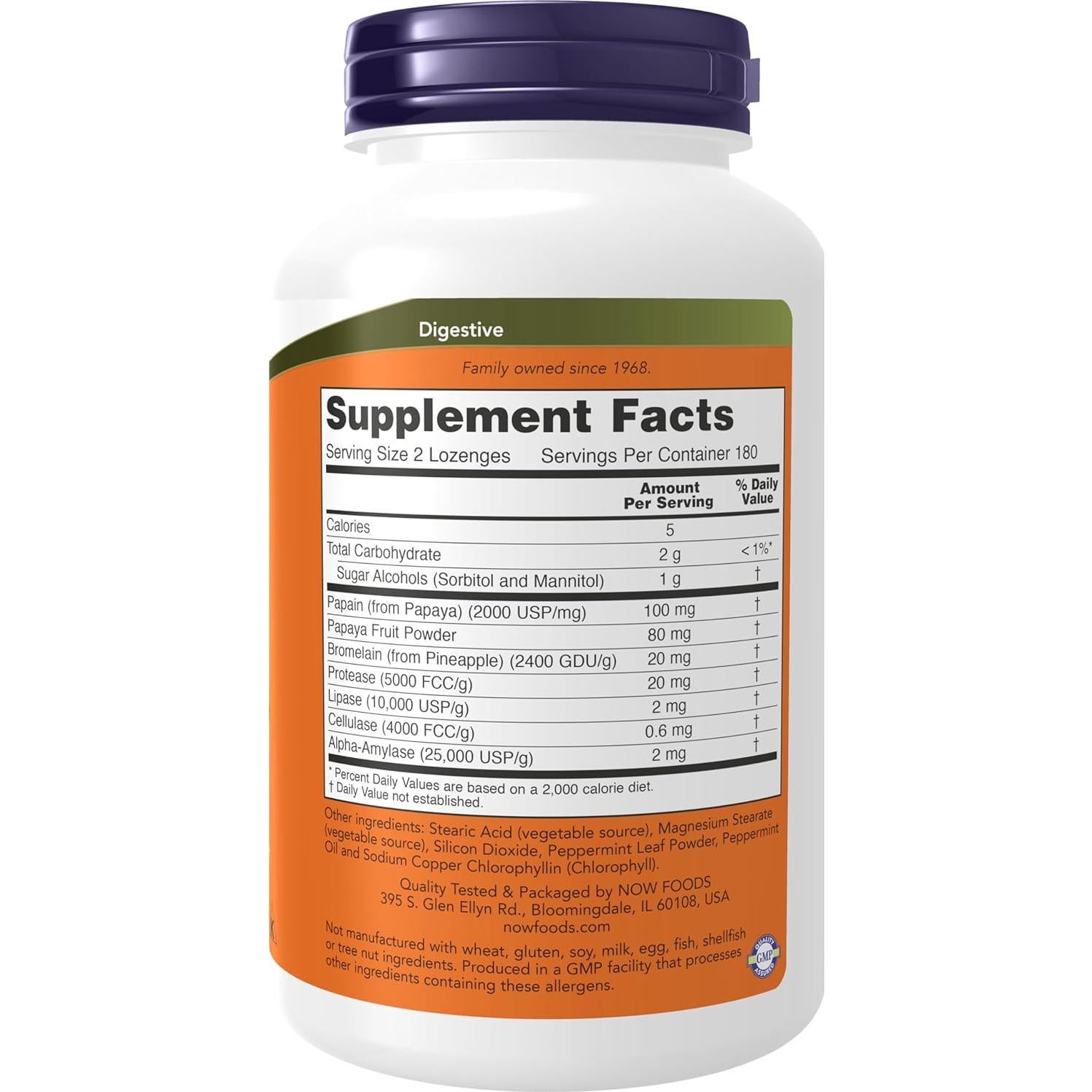 Suplemento Digestivo NOW Foods Enzima de Papaya 360 Pastillas