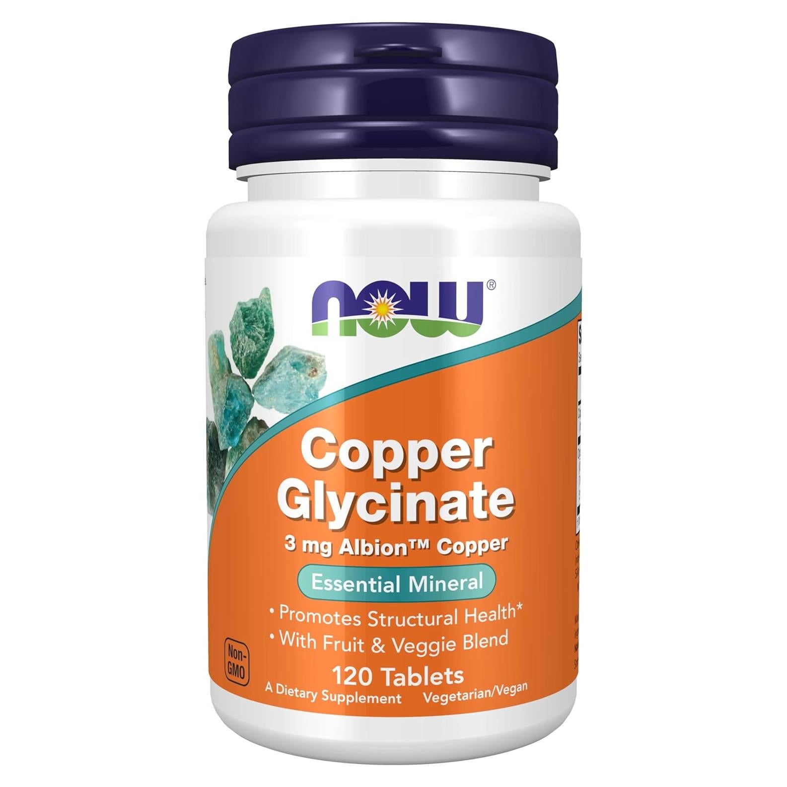 Suplemento Glicinato de Cobre NOW Foods 120 Tabletas 3mg