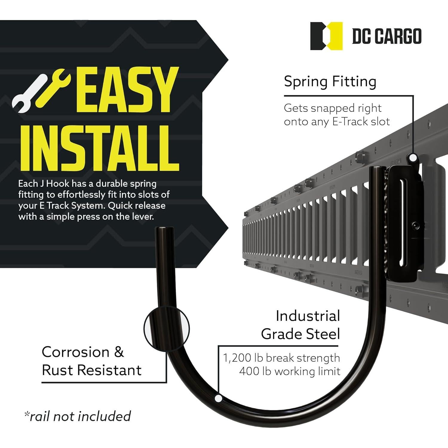 Ganchos J E Track DC Cargo 4.5" - 2 Paquete Resistente