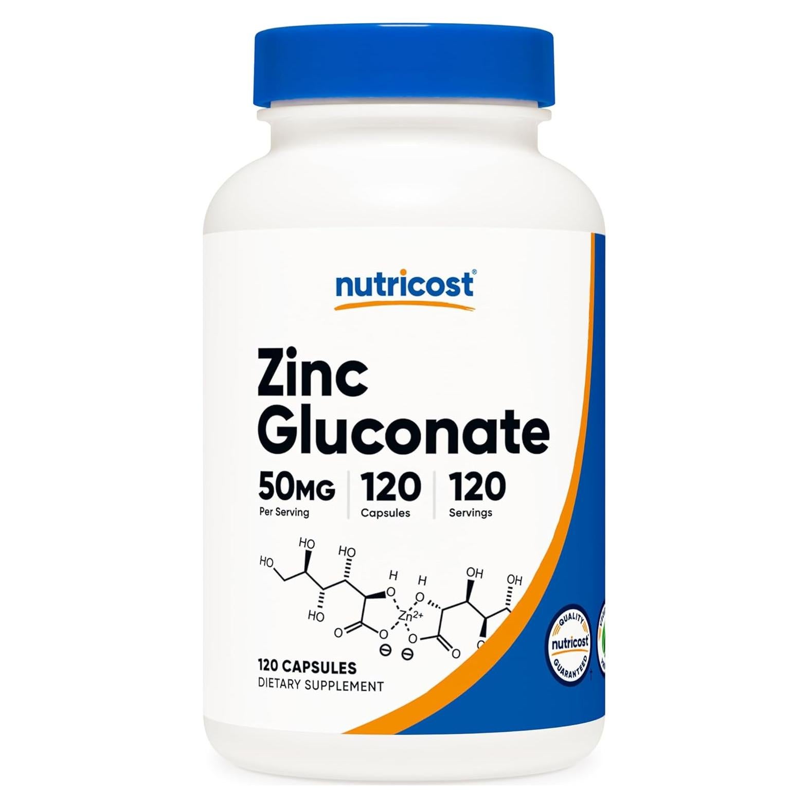 Gluconato de Zinc Nutricost 120 Cápsulas Vegetarianas 50mg