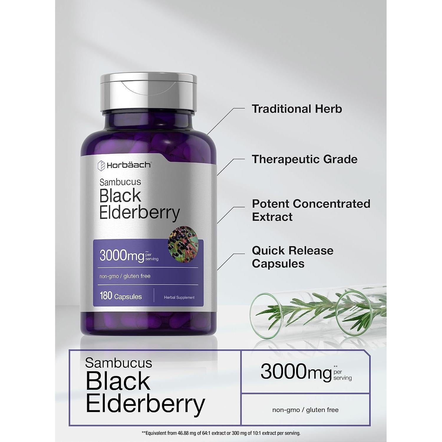 Cápsulas de Saúco Negro Horbäach 3000mg - 180 Unidades