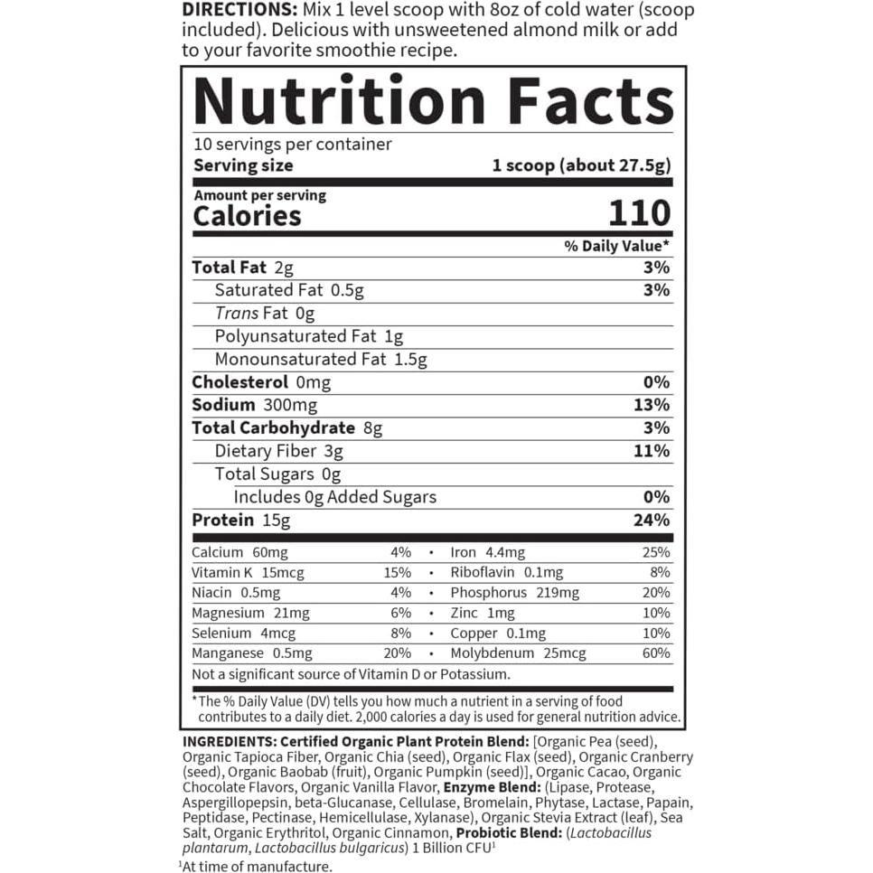 Polvo de Proteína Vegetal Orgánica Garden of Life 283.5g Chocolate