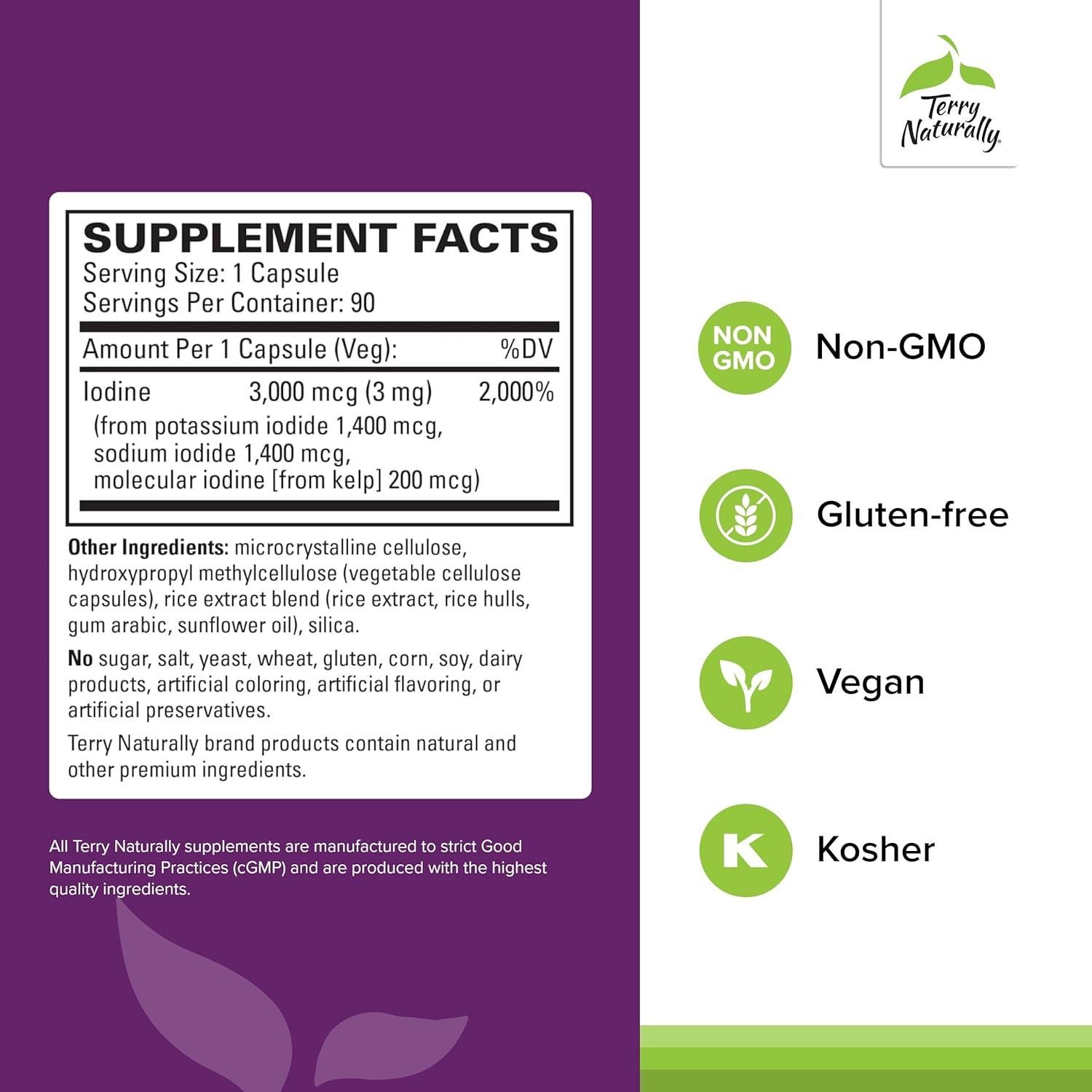Suplemento Tri-Iodine Terry Naturally 90 cápsulas 3 mg
