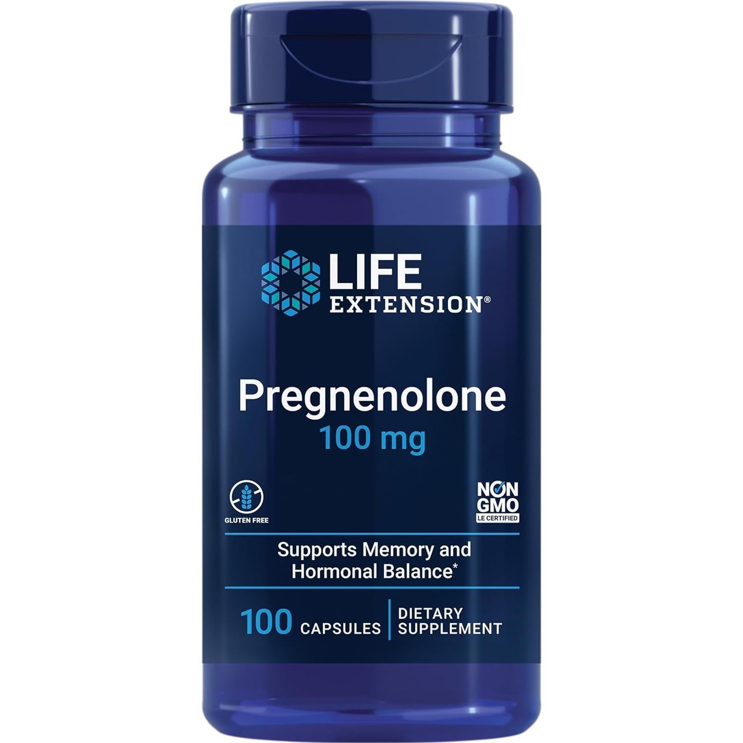 Suplemento Hormonal Pregnenolona 100mg + Zinc 50mg Life Extension - 90 Cápsulas Vegetarianas