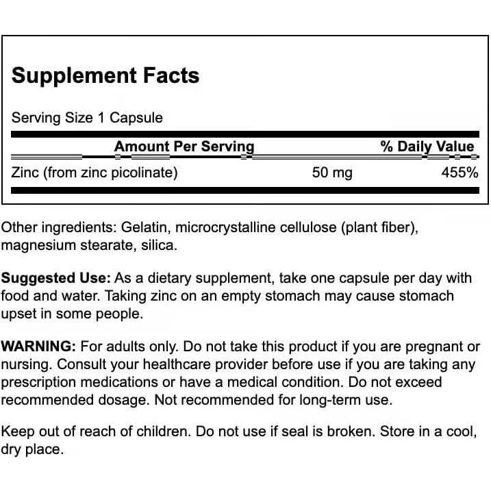 Cápsulas de Zinc Picolinato Swanson 50 mg - 120 Unidades